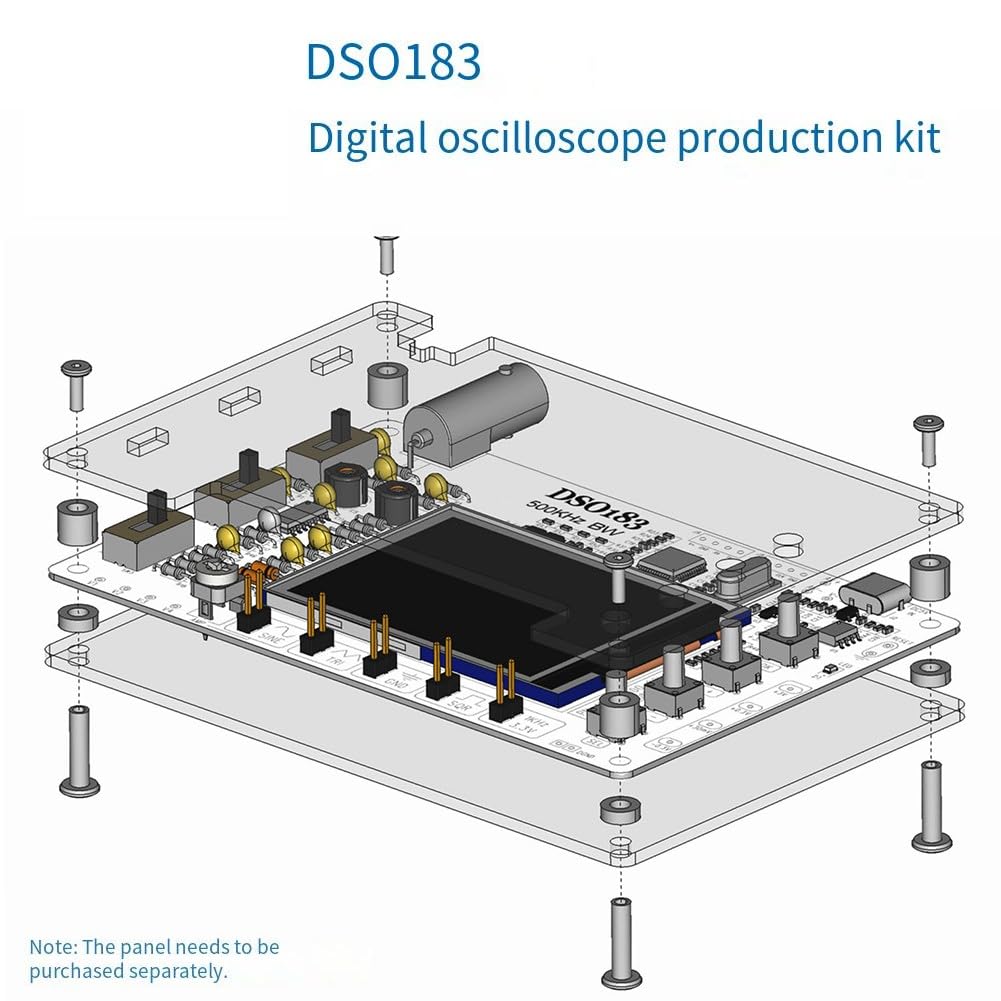 DSO183 Digitales Oszilloskop-Set, 500 kHz Bandbreite 12-Bit ADC mit Signalgenerator, DC 5 V Typ-C betriebenes DIY-Trainingswerkzeug