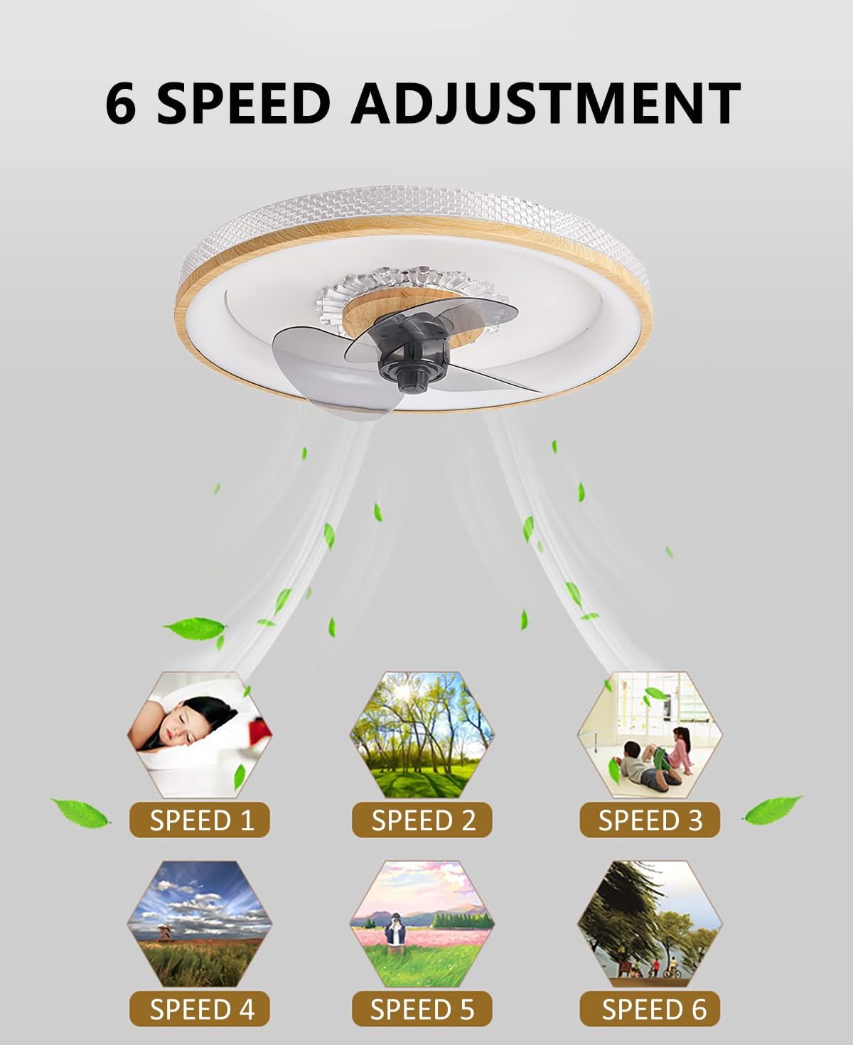 Fan Light Ceiling with Remote Control Quiet Dimmable Light Fixtures Modern Fan Chandelier 6 Speed Adjustable Bright Ceiling Lamp for Bedroom Kids Lounge