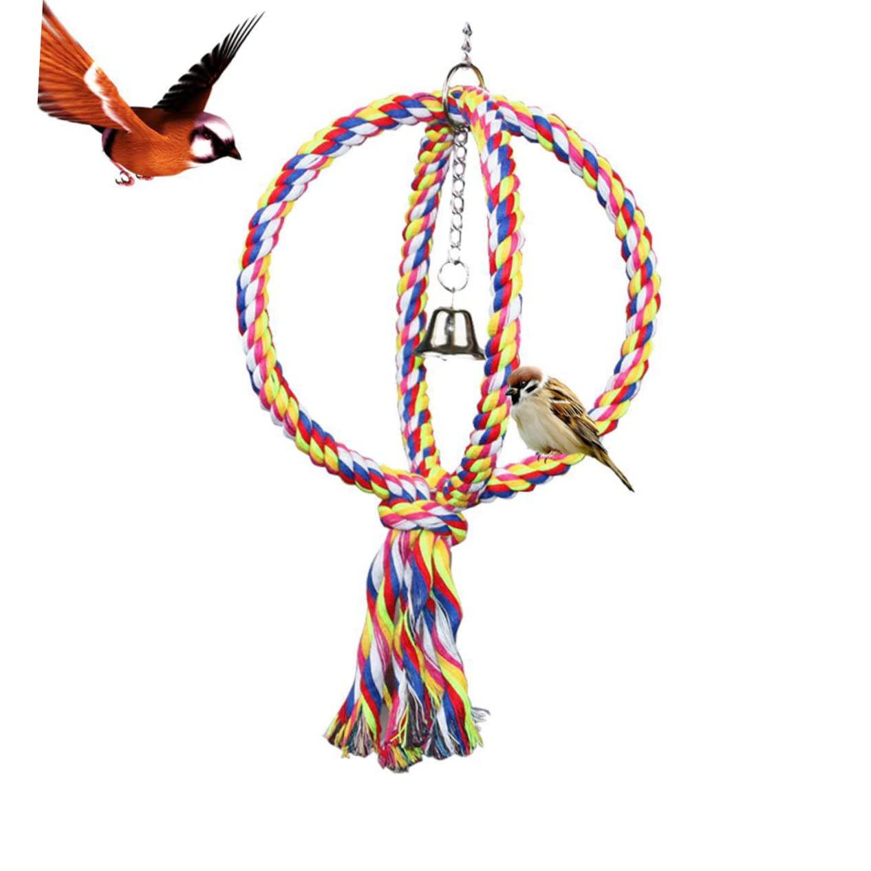 Happyyami 2stücke Baumwollseil Schaukelspielzeug Für Vögel Für Papageien Nymphensittiche Und Wellensittiche Flexibel Mit Klangspielzeug Und Aufhängung Für Mehr Spaß Und Bewegung