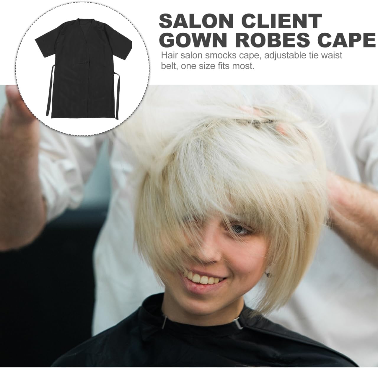 Healeved Hair Salon Cape for Clients Lightweight Breathable Hairdressing Gown with Adjustable Tie Waist Machine Washable Anti-Static Hair Cutting Smock