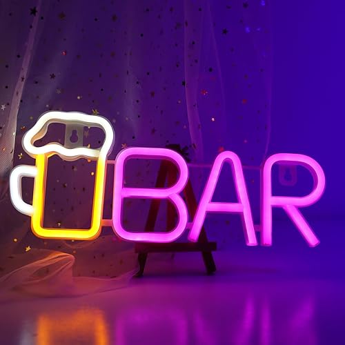 Miniatura 6 de ENUOLI Letreros de barra de neón, luz LED de neón de cerveza para decoración de pared, letreros de neón de barra alimentados por USBbatería,