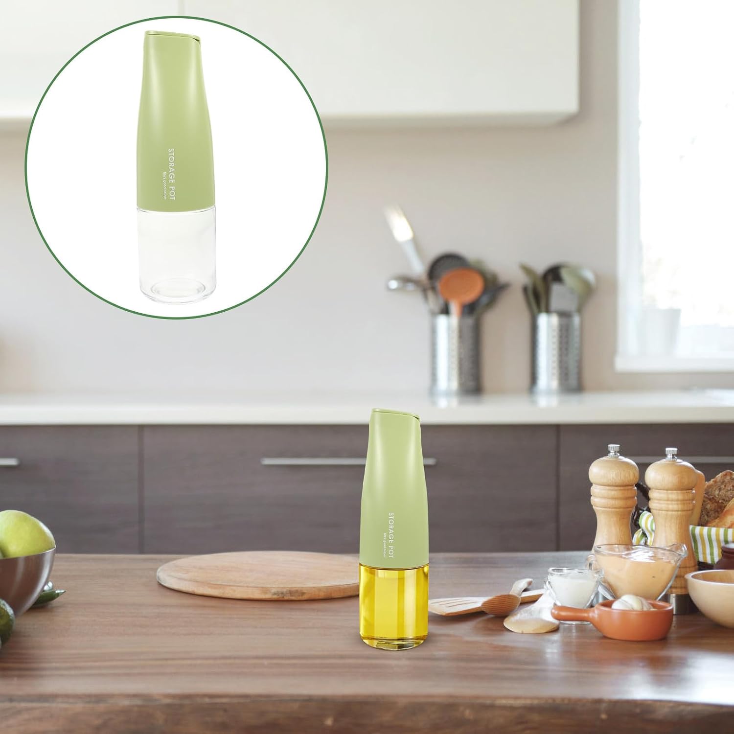 Glass Oil Dispenser Bottle for Vinegar and Soy Sauce, Green