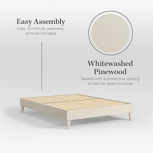 Miniatura 4 de CARDINAL & CREST Base de cama de madera, fabricada con 100% pino neozelandés, base de colchón sólida, listones de pino prensado, fácil montaje,