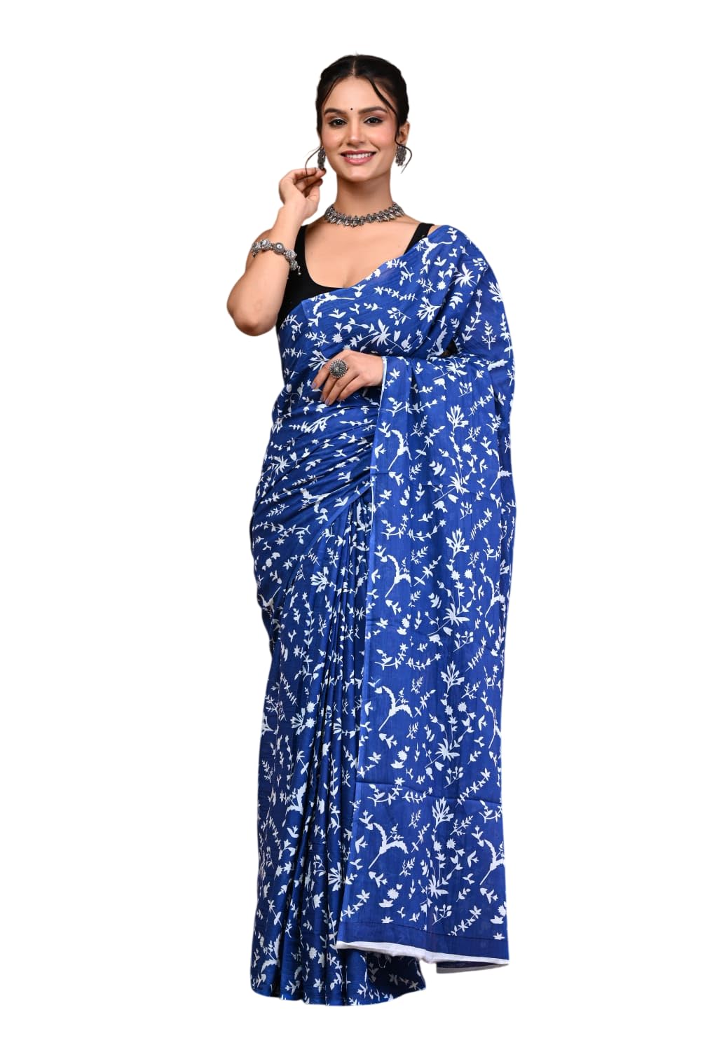 Women’s Blue Printed Cotton Saree with Blouse Piece | Soft Lightweight Floral Ethnic Saree for Daily Wear, Office, Festive & Casual Use | Elegant Traditional Designer Saree for Women-picture-56