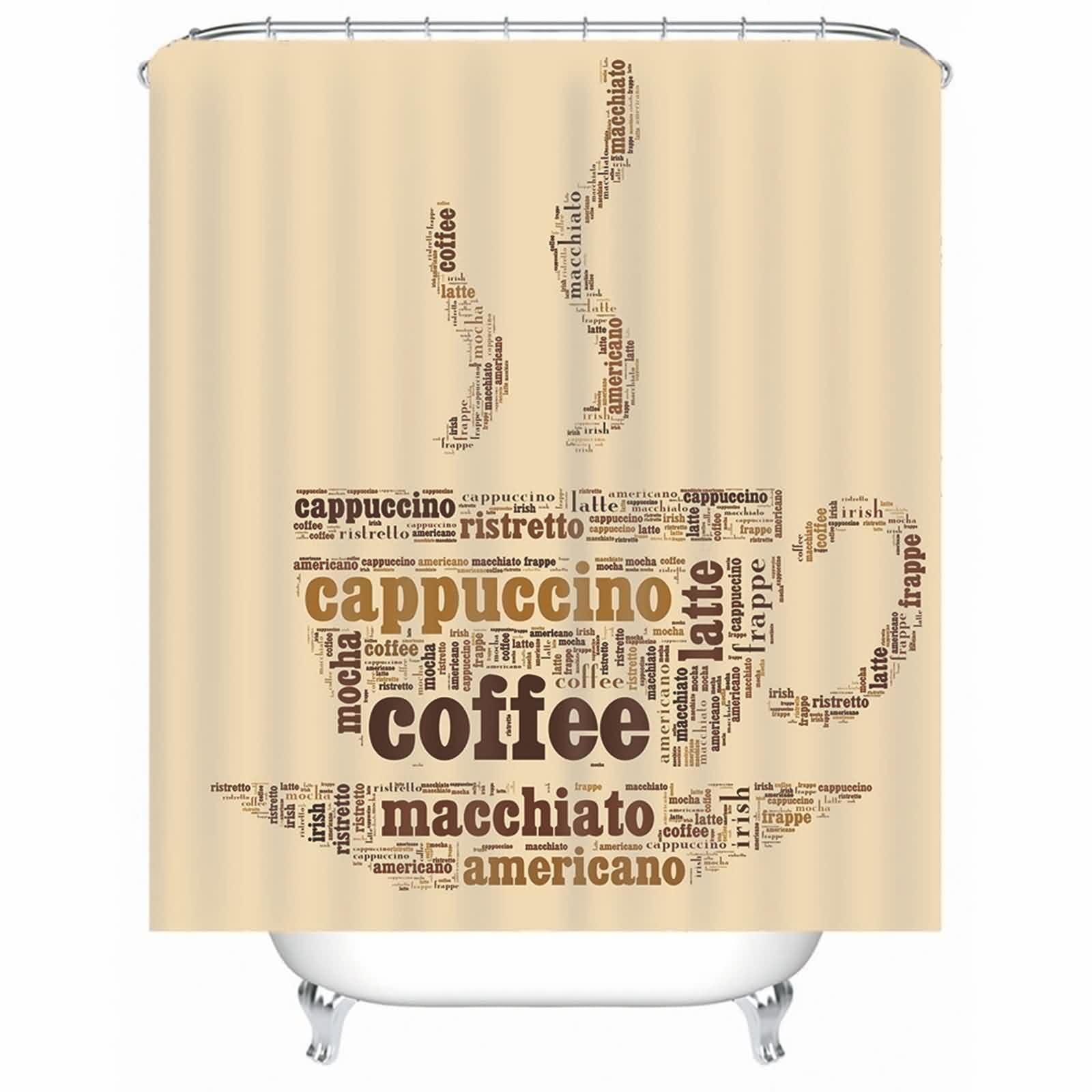 Rideau de douche kaki motif café anti-moisissure imperméable en polyester