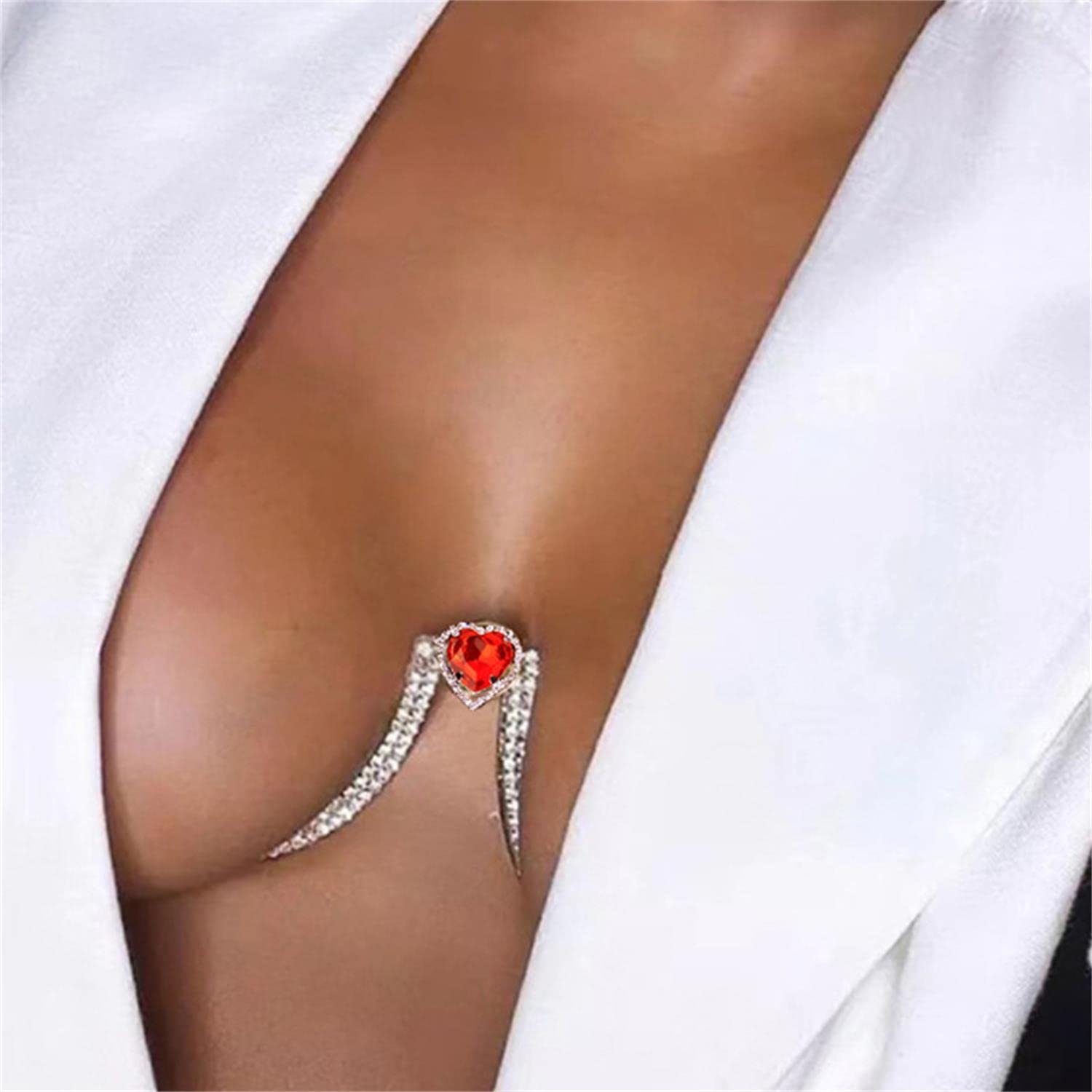 Rhinestone Chest Bracket Chain Trendy Crystal Bra Chain Sexy Bikini Beach Bra Body Chain Jewelry for Women (Silver)