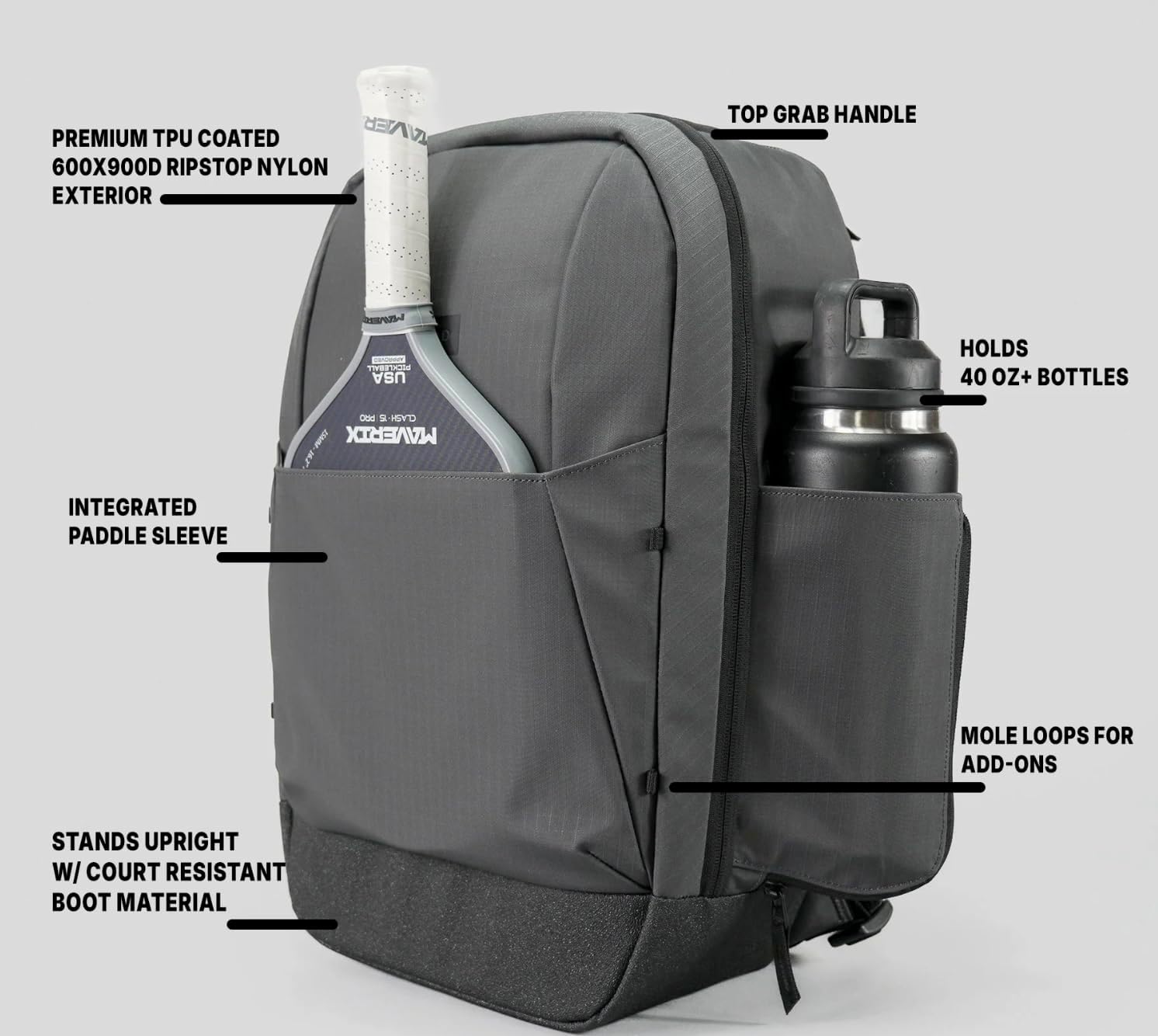 Court Ranger Pickleball Bag – Premium Upright Bag for Paddles, Pickleballs, Metal Fence Hooks, Room For Shoes, Ripstop Waterproof Fabric, 25L Capacity