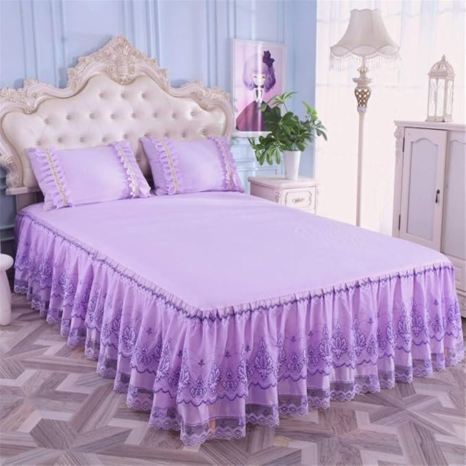 RUIDP Bed Valances Polyester cotton Lace embroidery Solid color Bed skirt valance fitted sheets