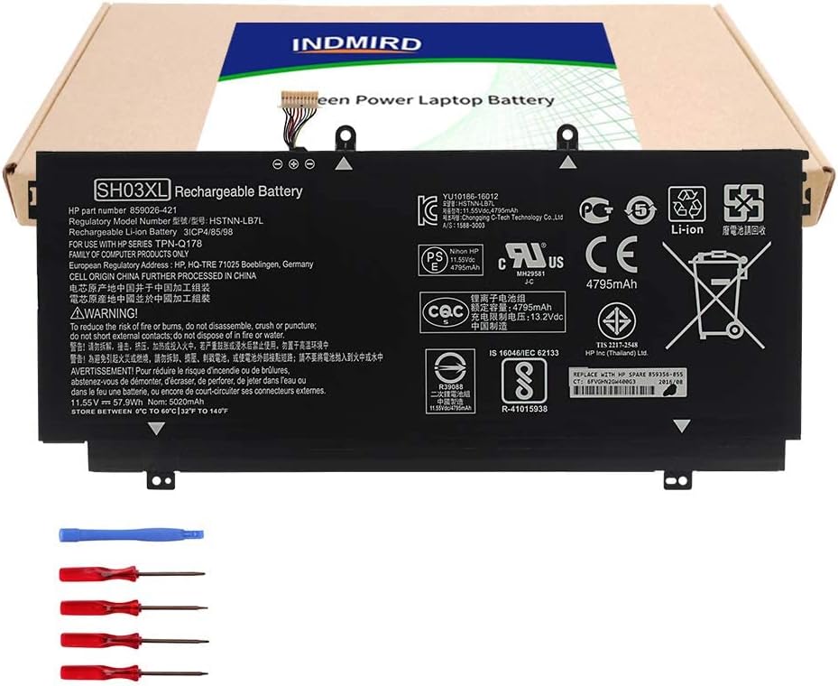 Indmird New SH03XL Laptop Battery for Hp Spectre X360 13-AC033DX Notebook SH03 SHO3XL SH03057XL HSTNN-LB7L 859026-421 859356-855 TPN-Q178 11.55V 57.9Wh