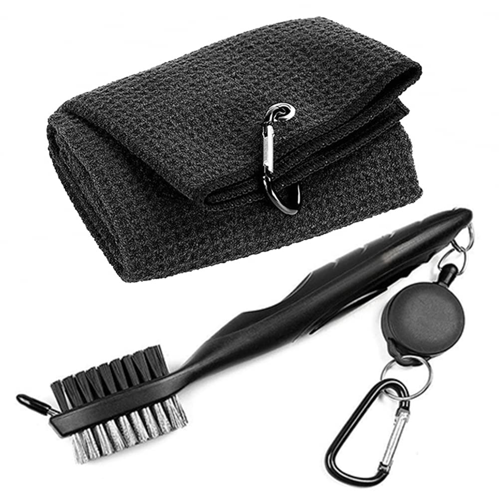 URbazaar Golf Towel and Brush Kit, Golf Towel with Carabiner, Golfs Club Brush Groove Cleaner for Golf Accessories
