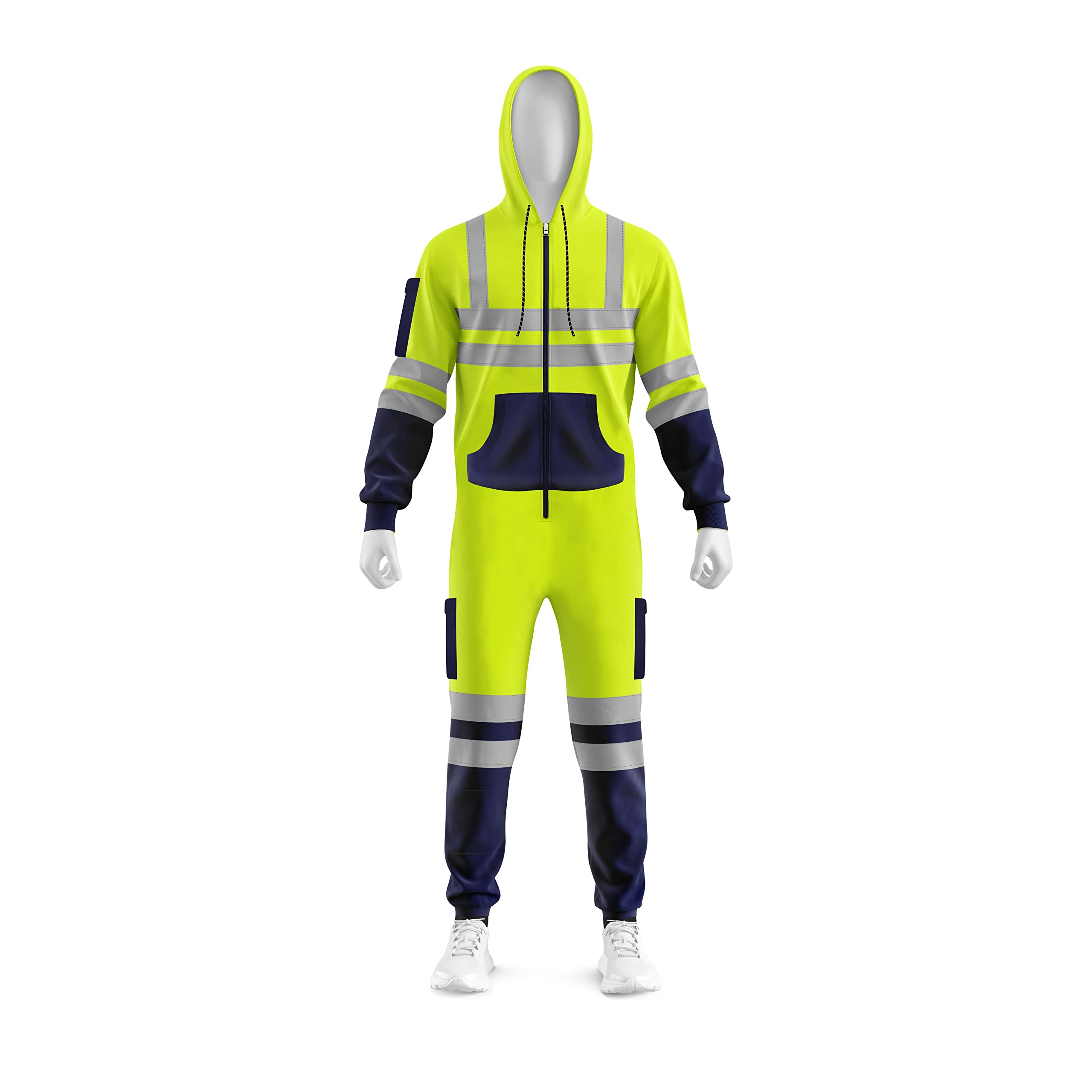mymixtrendz Men's Hi-Viz Onesie Contrast Work Utility & Safety Dungarees & Coveralls Janitorial Overalls (L, YELLOW NAVY)