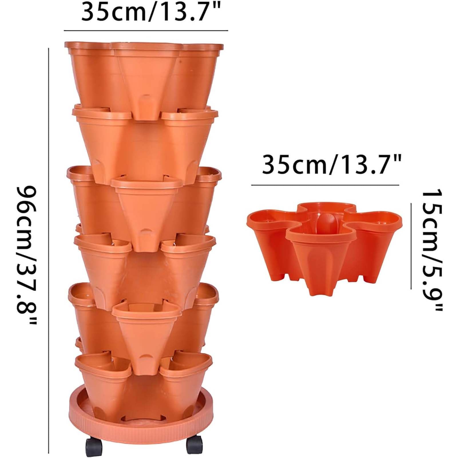 Générique Vertical Jardin Tour Planteur de Fraise Empilable Tour à Fleurs Multicouche Combinaison Verticale Planteur d'herbes à Quatre pétales Pot de Fleur en Plastique avec Plateau