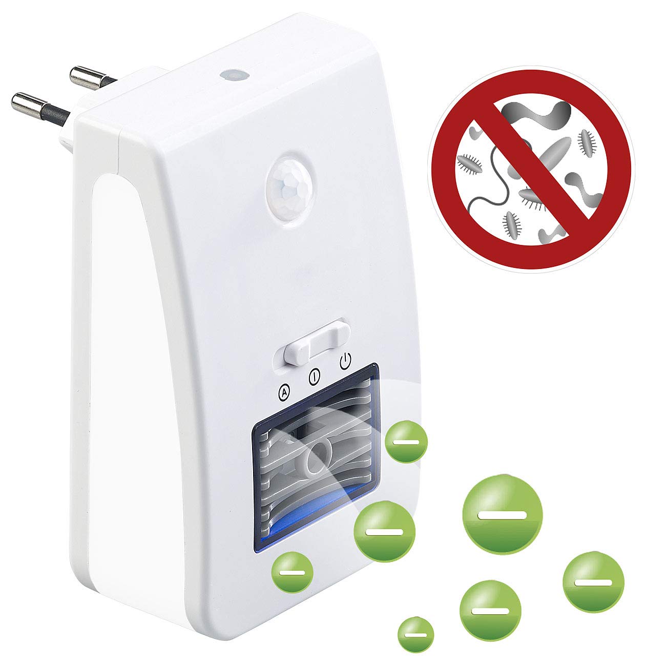 newgen medicals Gniazdo oczyszczacza powietrza: jonizator 2 w 1, oczyszczacz powietrza i światło nocne, czujnik PIR i światła, do 20 m² (lampka nocna, czujnik ruchu, gniazdo generatora ozonu
