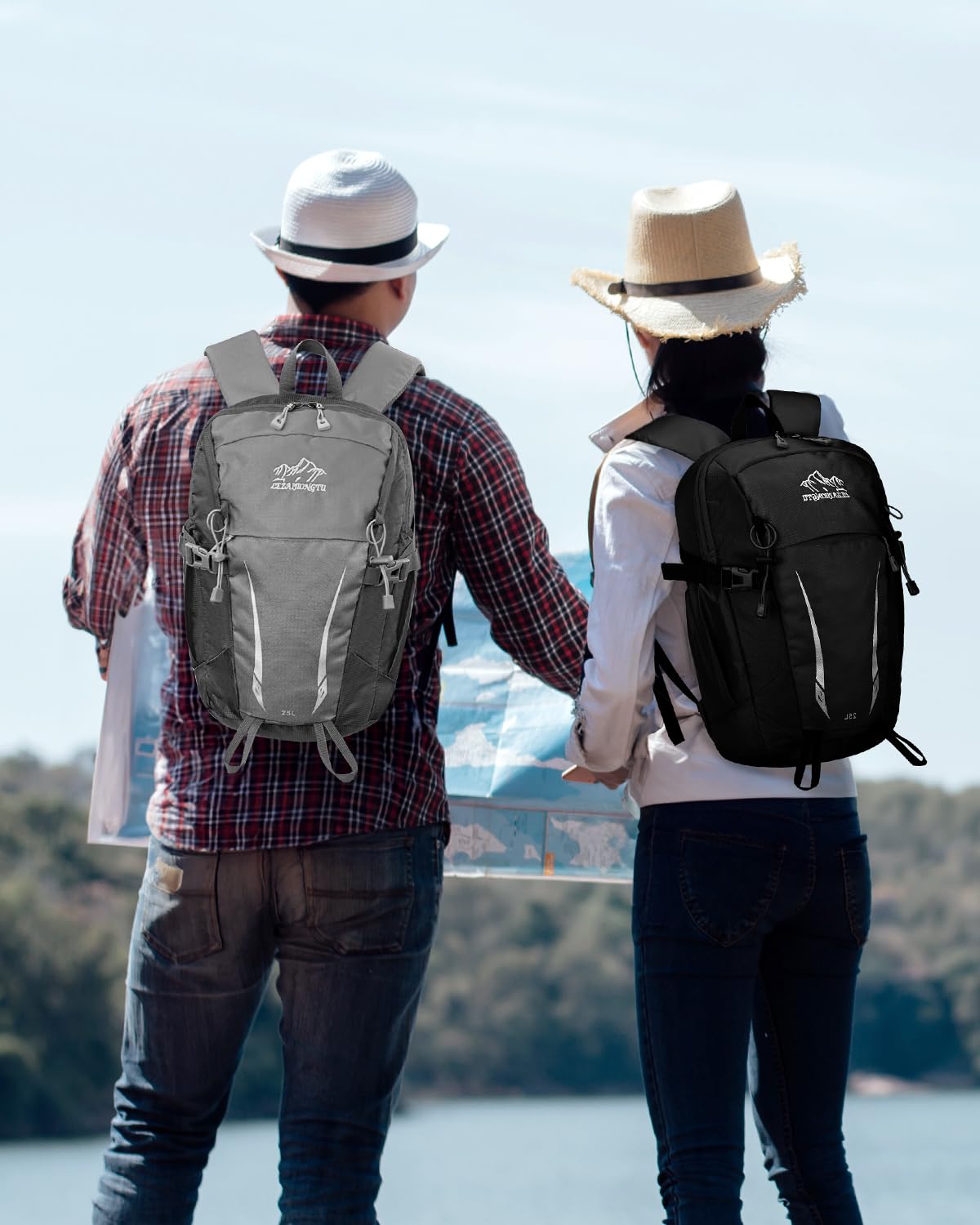 15L Zaino Trekking Uomo Donna, Zaino Escursionismo Piccolo con Striscia Riflettente, Zaini Sportivo Multitasche per Viaggio Campeggio, Grigio