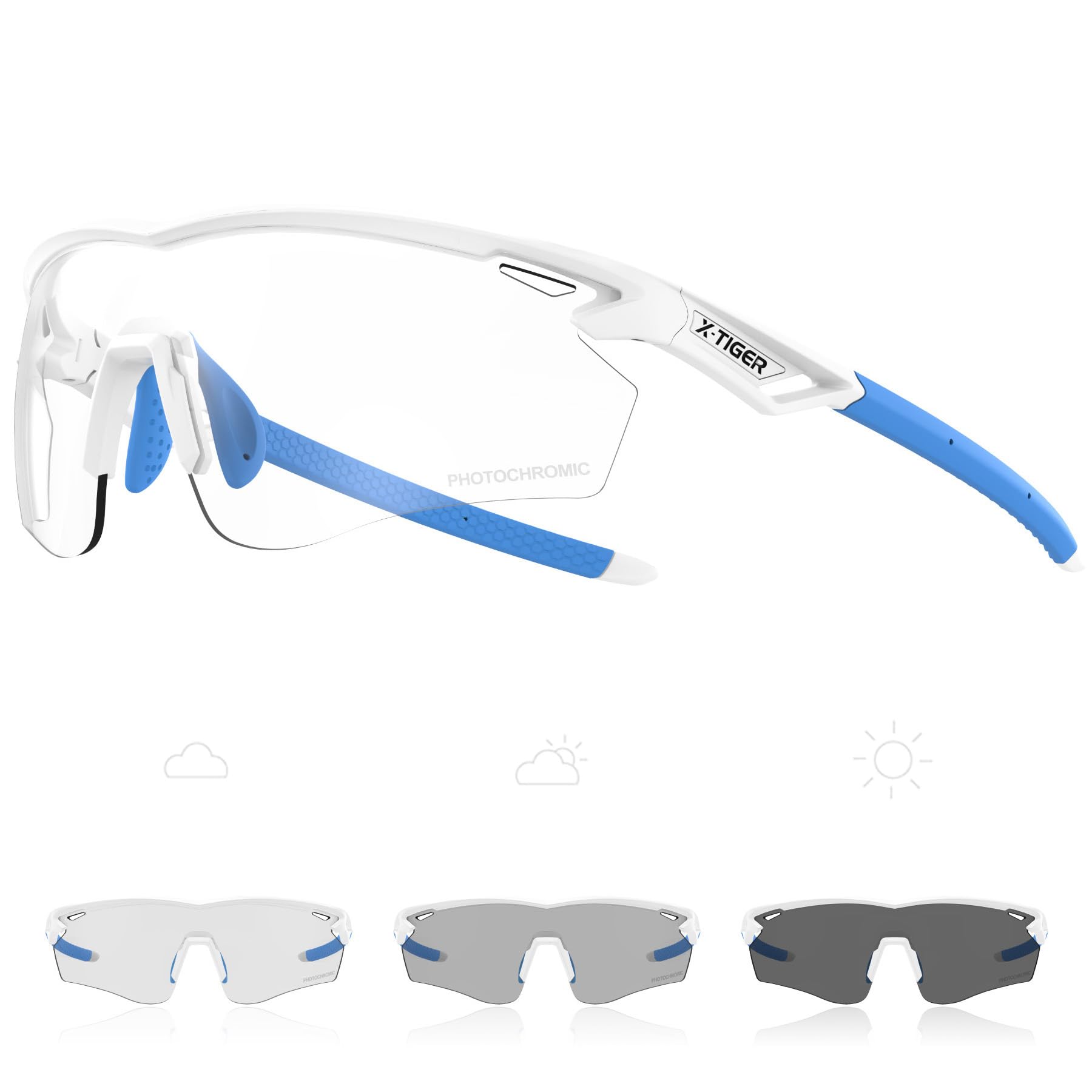 X-TIGER Photochrome Fahrradbrille Herren Damen UV400 Ideale Auto Selbsttönend Sonnenbrille für MTB, Radfahren, Outdoor Sport Hochwertige MTB Laufbrille