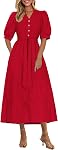 PRETTYGARDEN Robes d'été pour femmes 2026 Élégant Classy manches courtes V cou volant une ligne ceintée longue plage robe de vacances