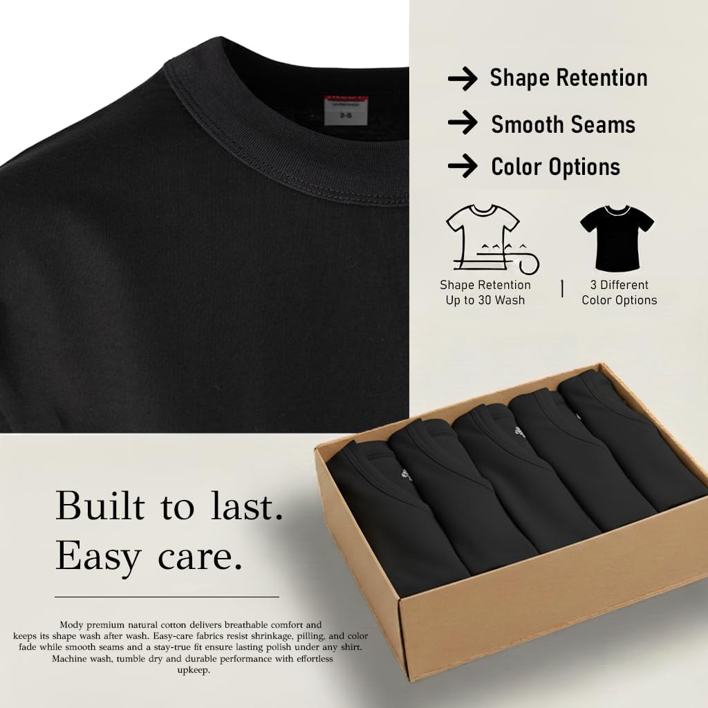 Mody Men Undershirt Round Neck Short Sleve 5-Pack, Men Undershirt, Cotton Tank Top, Soft Undershirt for Men