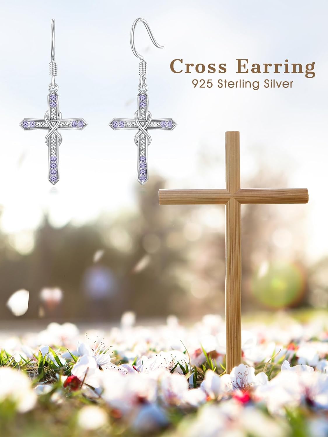 Seiyang Cross Birthstone Earring 925 Sterling Silver Cross Dangle Drop Earrings with 12 Months Birthstone Birthday Jewelry Gifts for Women Mom Her image 3