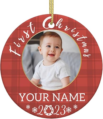 Adorno personalizado para la primera Navidad del bebé 2023, adorno de la primera Navidad del bebé con nombre de foto, adornos de Navidad