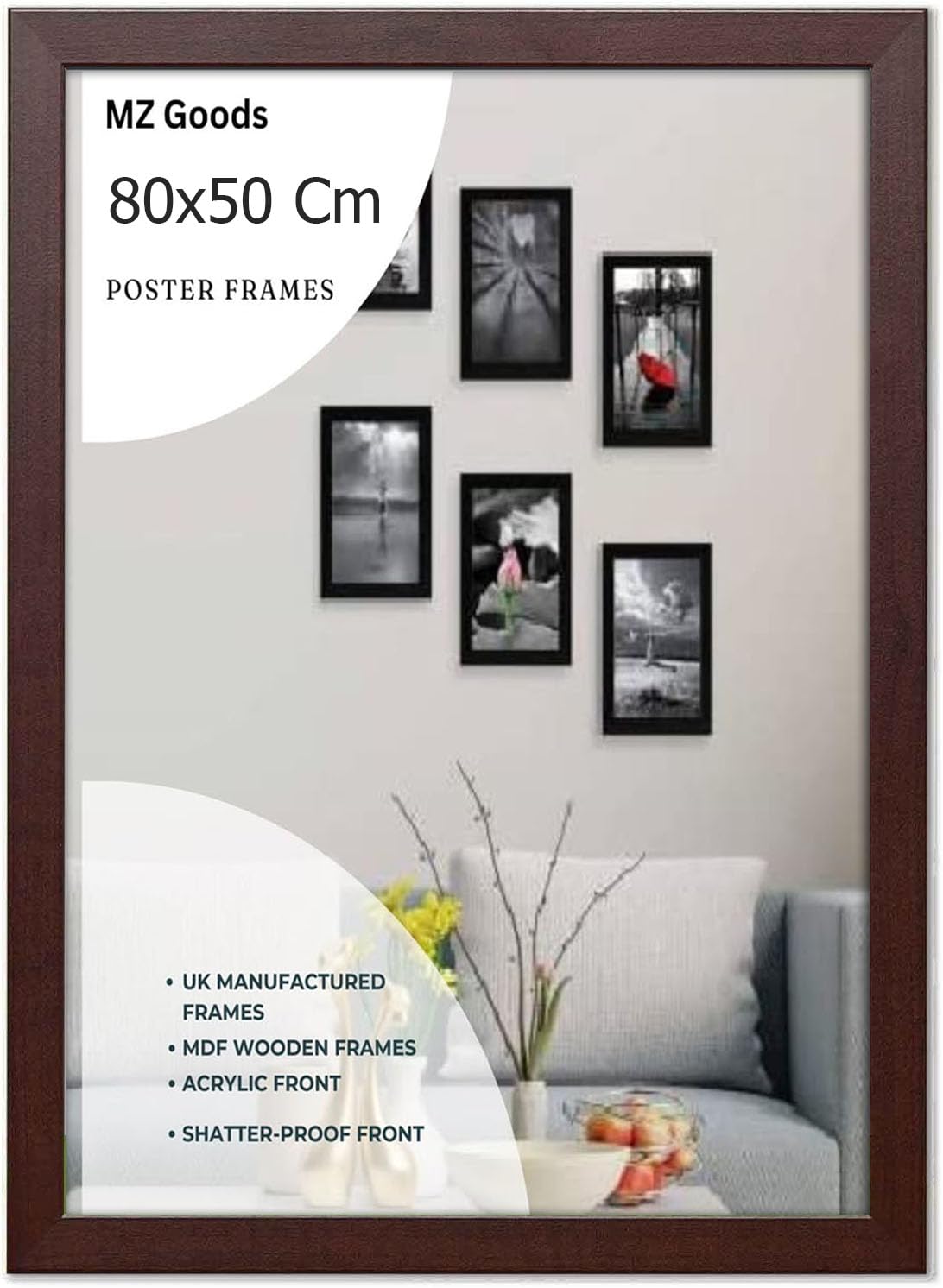 Mz Goods Mahogony Modern Mdf Wooden Wide Frame | 80X50 Cm Poster Frames Durable Sleek Acrylic Front | Jigsaw Puzzle Picture Frames Large Art Display For Home & Office Décor