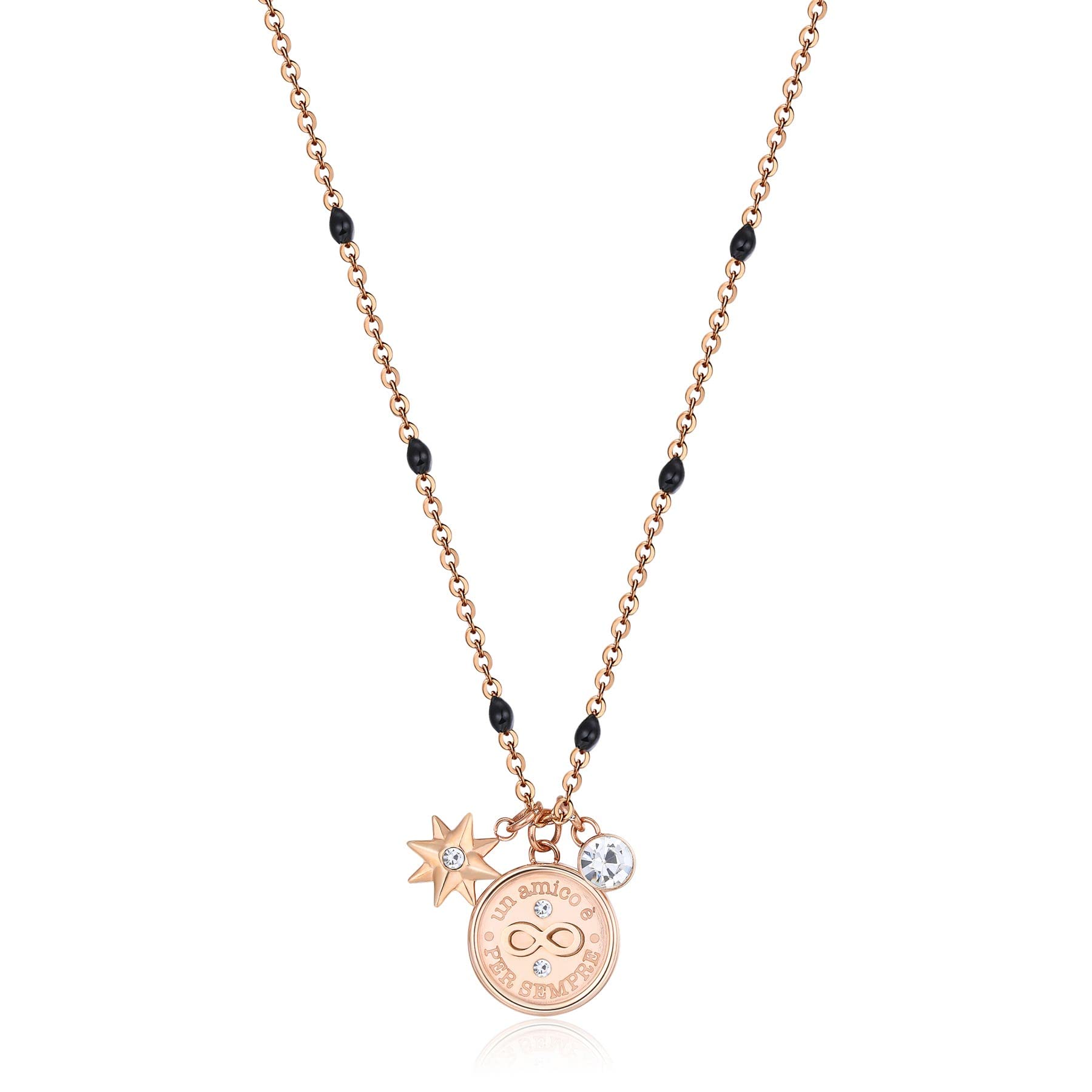 Brosway Collana Donna In Acciaio 316L Con Finitura Oro 14K E Pendente Infinito Cuore. Cristalli Chiari E Light Sapphire. Collezione Chakra, Modello BHKN077.