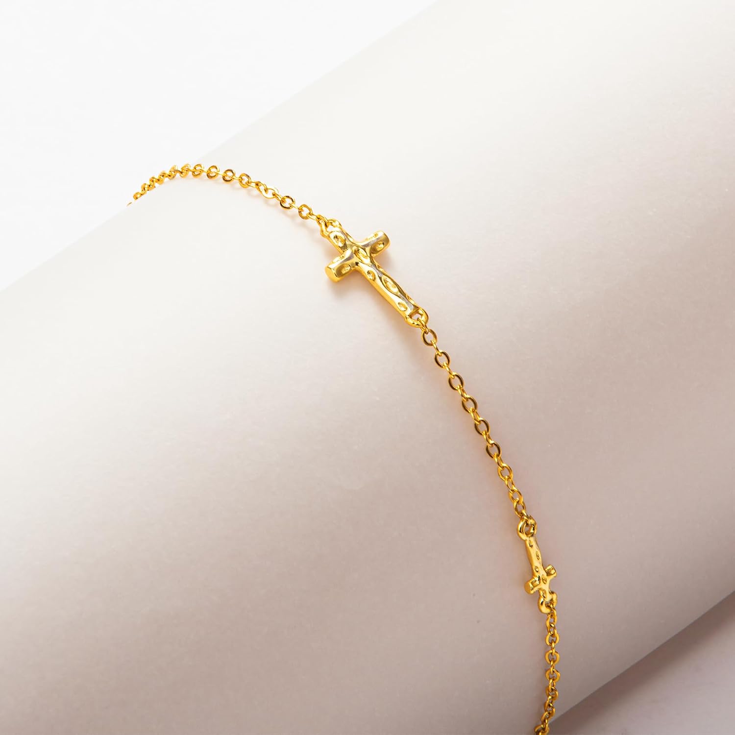 Dainty S925 Silver Cross Bracelet for Women - 14k Gold Plated Small Cross Pendant Necklace Bracelet, Sideways Cross Design, 925 Sterling Silver - Image 4