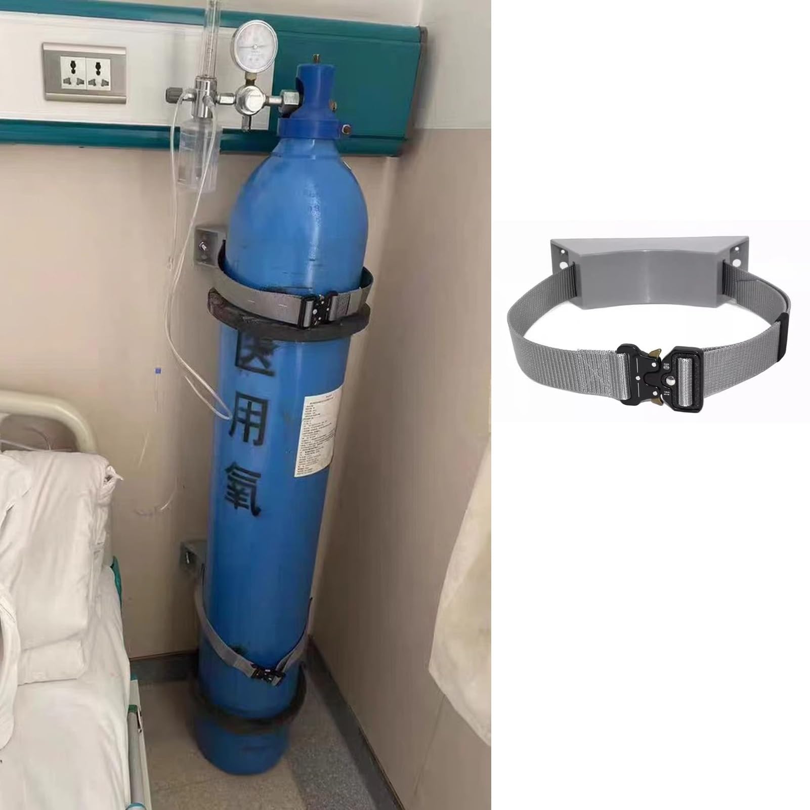 Soporte para Botella de Oxígeno 1-10 Piezas Soporte para Cilindro Cilindro ABS Soporte para Montaje en Pared, Estante Fijo Ajustable para Almacenamiento de Oxígeno, Gris Médico Soporte para Tanque de