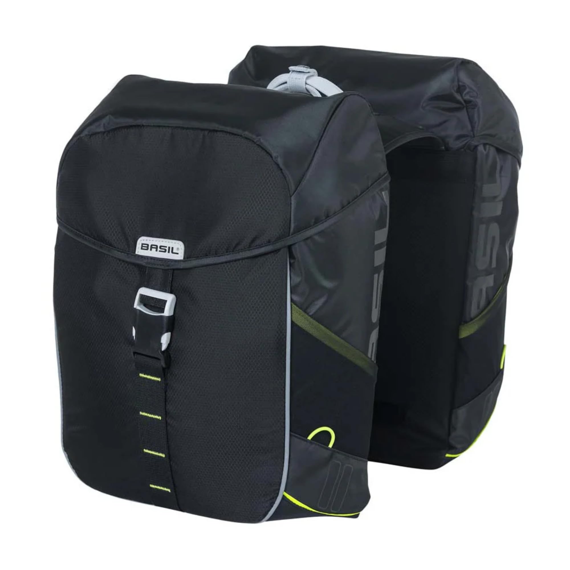 Basil Miles Double Pannier - Black/Lime, 32 Litre