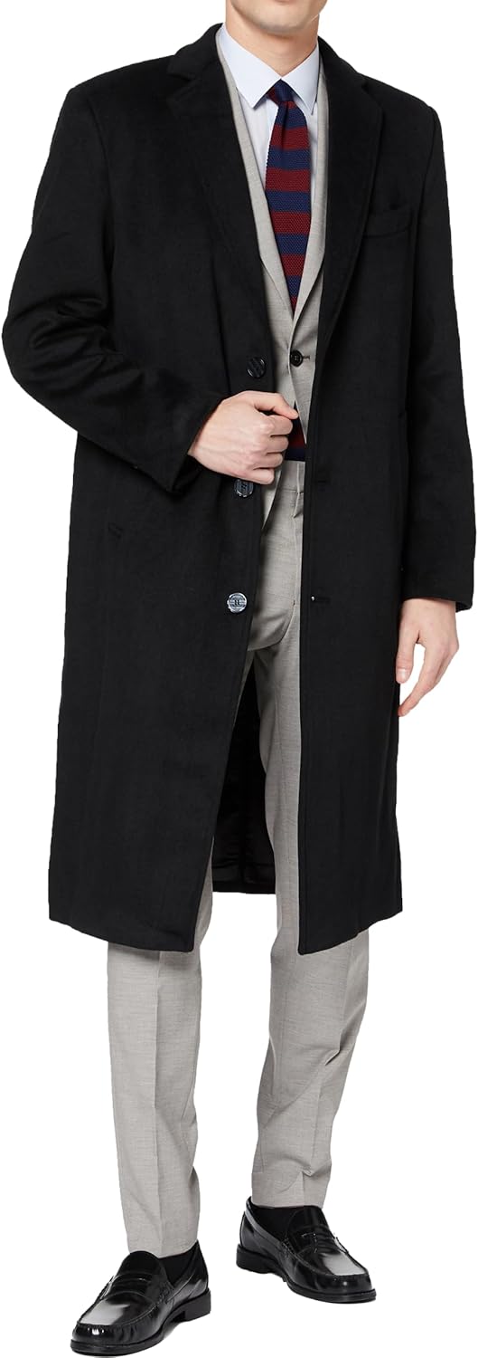 Mens Black Overcoat Wool & Cashmere Warm Winter Mod Coat Black Lining Jacket - Image 2