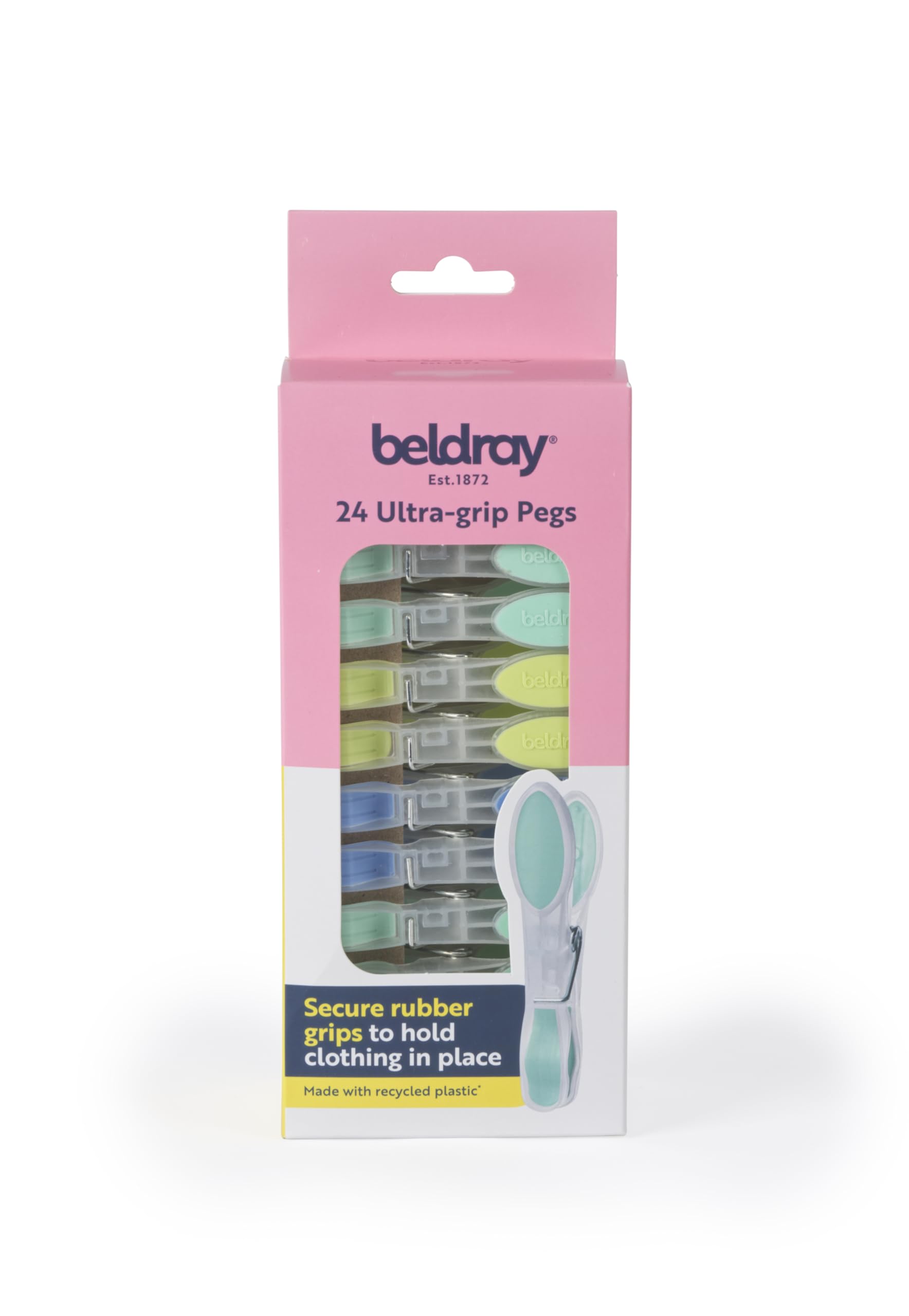 Beldray 24 Ultra-Grip Clothes Pegs – Secure Rubber Grip, Washing Line Pegs, Windproof Clothes Clip, Made From Recycled Plastic, Anti-Slip Clothes Grip, Moisture & Rust Resistant