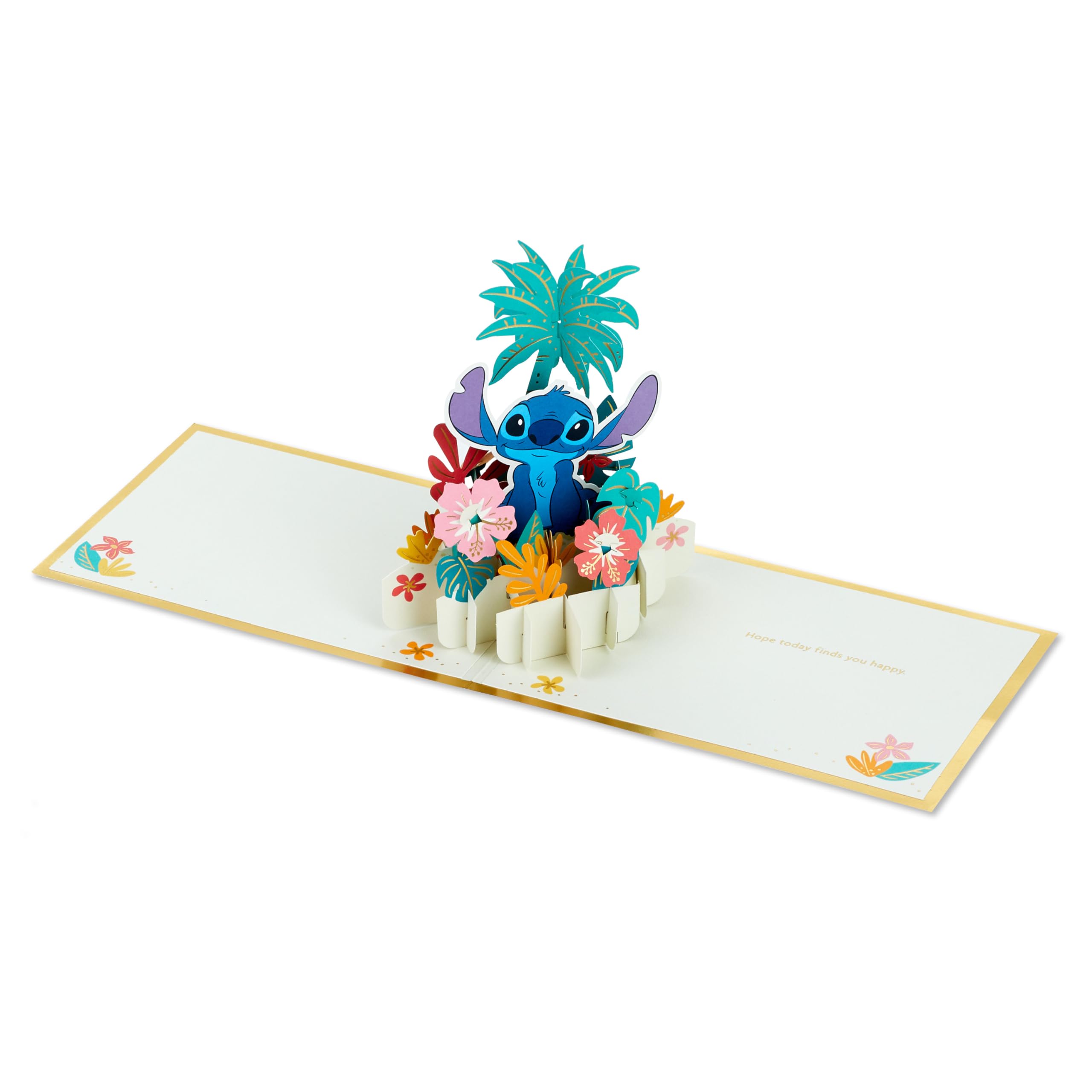 Hallmark Disney Lilo & Stitch, karta 3D i pop-up na każdą okazję, ścieg z hawajskimi kwiatami, urodziny, Dzień Ojca, córka, syn, wnuczka, wnuk, złota