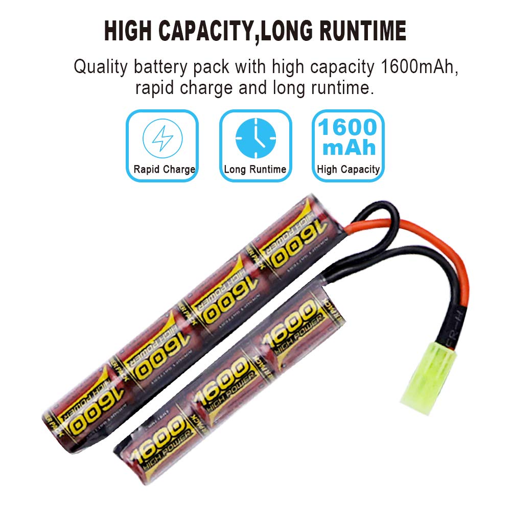 melasta 8,4V 1600mAh Airsoft Batterie NiMH Batterie avec Mini Tamiya Connecteur, Pistolet Airsoft Rifle, Nunchuck Batterie, 2PCS