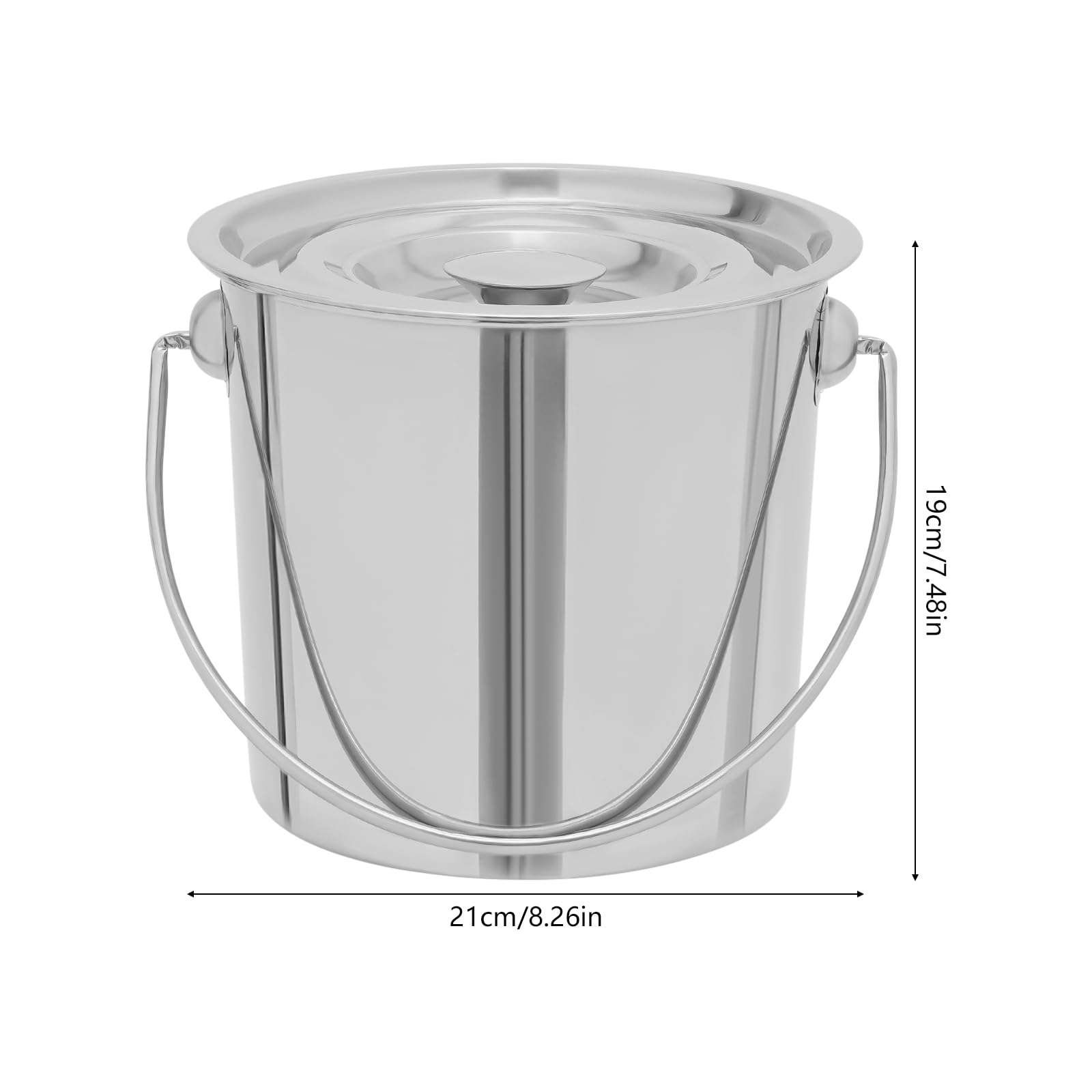 Cubo de acero inoxidable con tapa, cubo de cocina, cubo de comida con asa, cubo de cocina redondo, cubo para alimentos, productos químicos y detergentes, adecuado (6L)