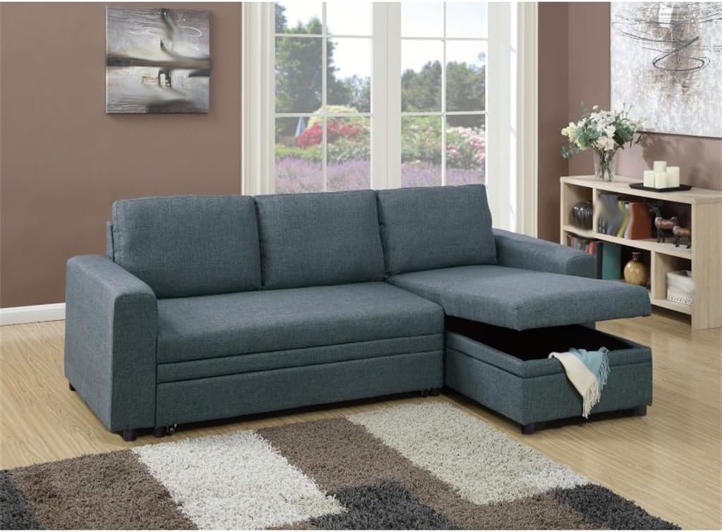 Convertible Sectional Sofa Ash Black Pull Out Bed Couch Storage Chaise Reversible Living Room Furniture Lounge(E)