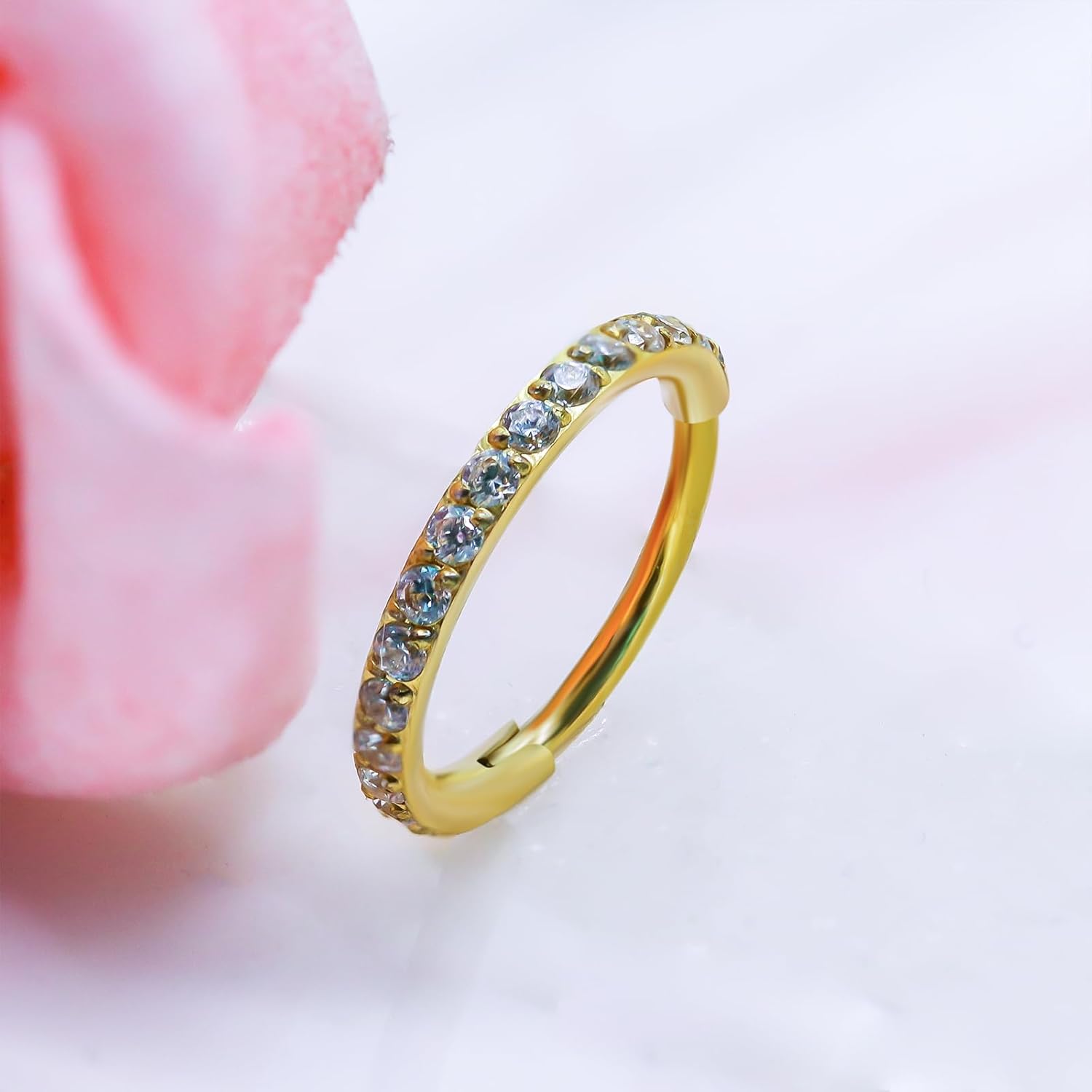 20G Turquoise Nose Septum Rings Hoop 316L Surgical Steel Nose Piercing Jewelry CZ Hinged Segment Cartilage Conch Rook Helix Tragus Lip Ring Daith Earrings - Image 8