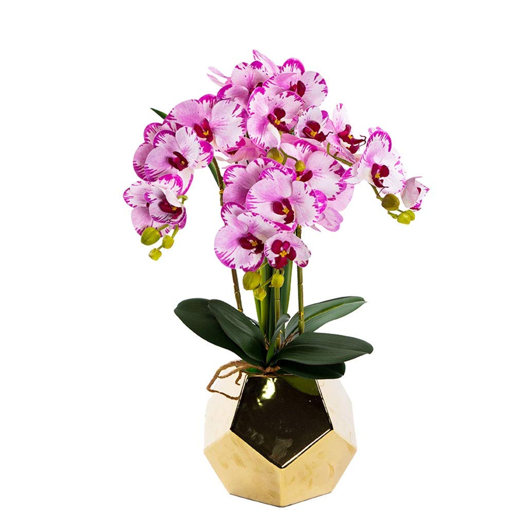 Sbziojhdr A Rtificial Flowers, Decor Rtificial Flowers With Vase With Orchid Bonsai Phalaenopsis Fake Home Decorations For Living Room, Purple Faux Flowersd(A)