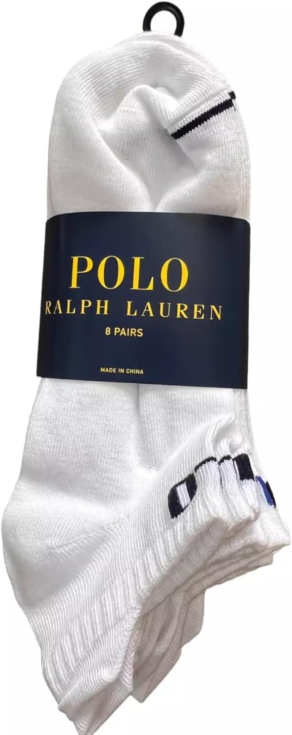 最終値下！POLO RALPH LAUREN 8ペア ホワイト タブ ノーショウ ローカット アンクルソックス、マルチカラートリム(レッド、ブ ベルクロ式