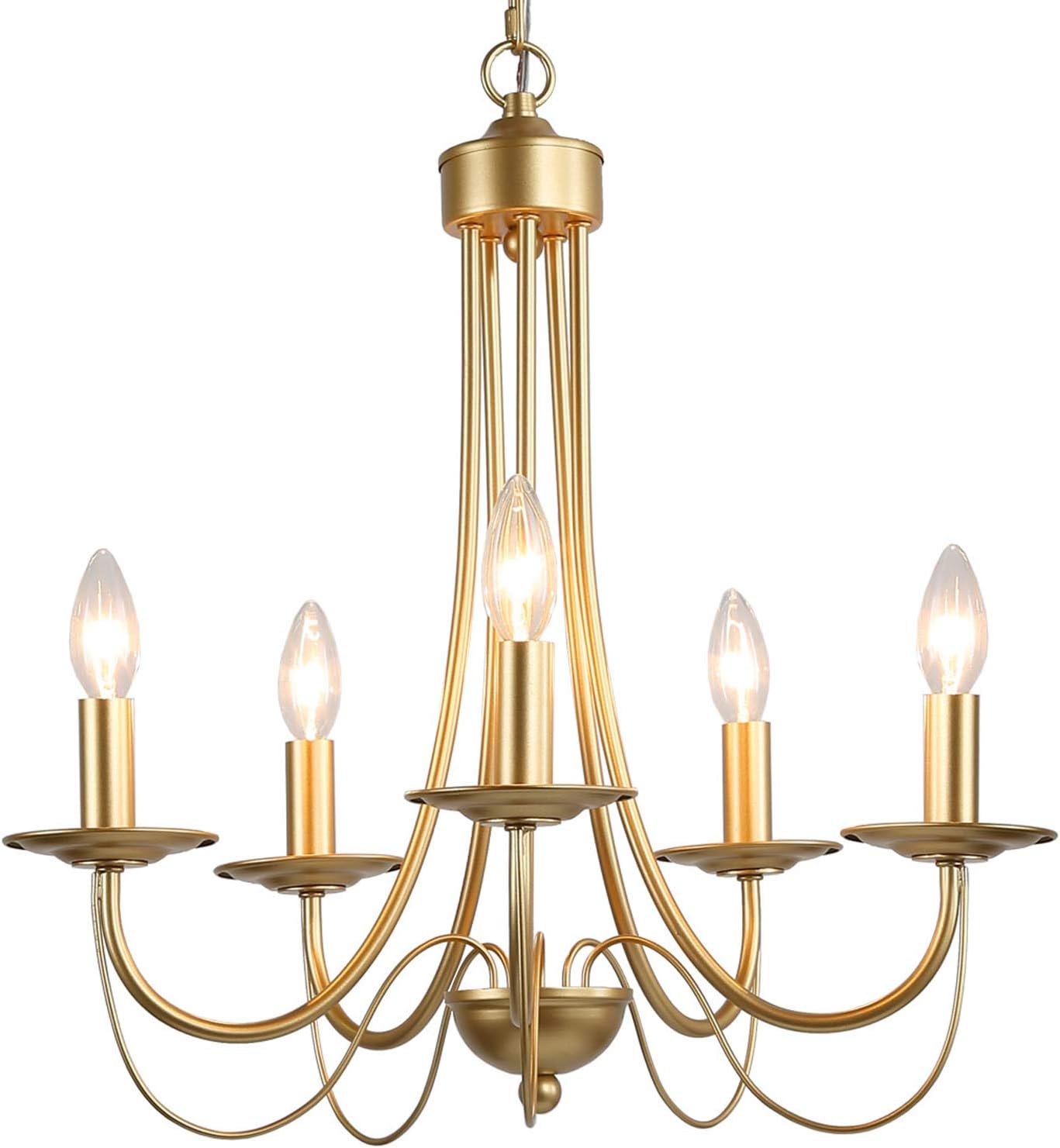 New Deal KSANA Gold Chandelier, Modern 5 Lights Fixtures Hanging Pendant for Dining Room, Bedroom, Kitchen, W18.5 x H23.5