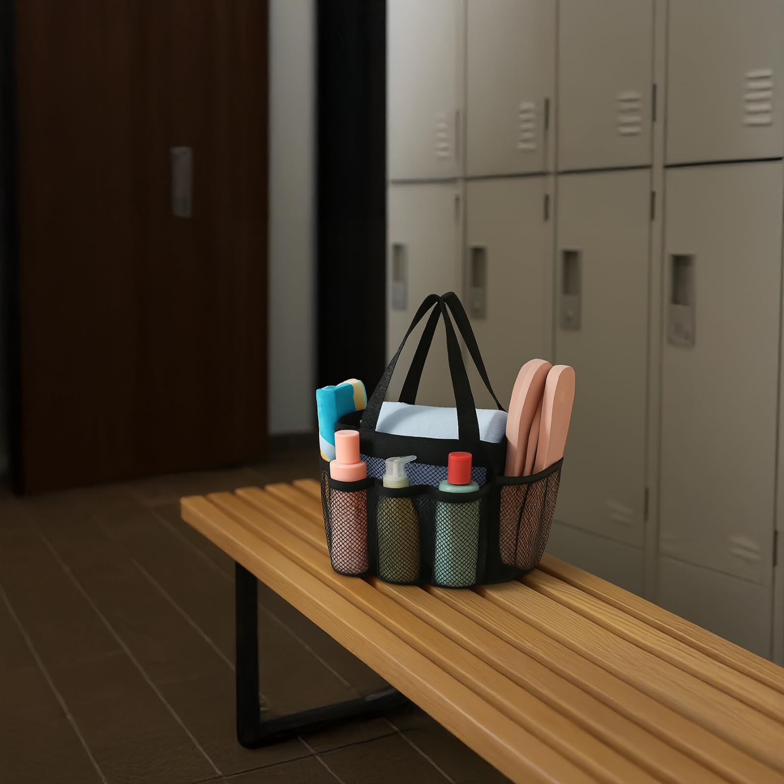 4 STK Mesh-Dusch-Caddy-Tasche, tragbare große Mesh-Dusch-Caddy-Tasche mit Seitentaschen, vielseitiges Design mit Zwei Griffen, leicht und schnelltrocknend
