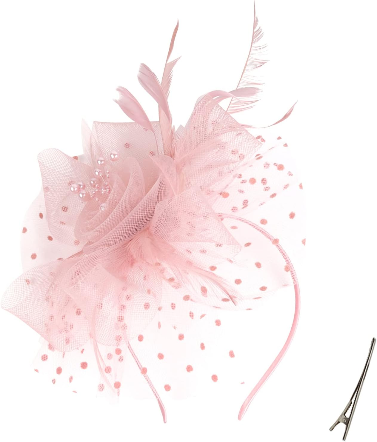 Fascinators for Women Tea Party Headband Hats Cocktail Flower Mesh Feathers Headwear Hair Clip for Wedding