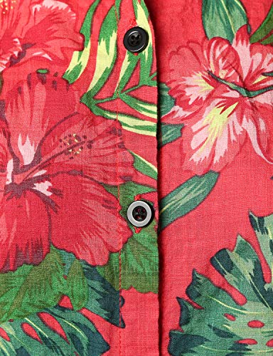 Jogal Women's Floral Blouse Casual Button Down Short Sleeve Aloha Hawaiian Shirt X-Large Coralred #TOP2