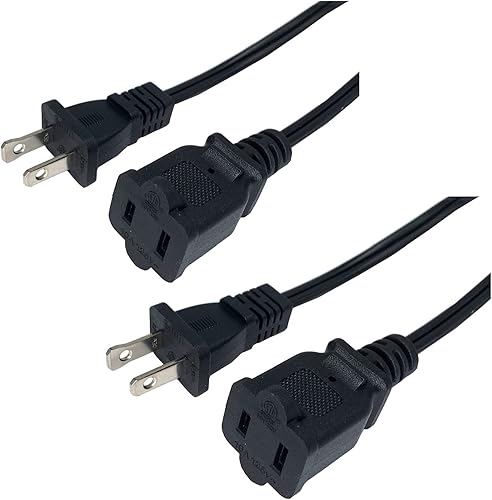 Cables de extensión de 2 puntas, cable de alimentación pequeño para interiores de 5 pies macho a hembra, 18 AWG, cable de extensión de dos clavijas