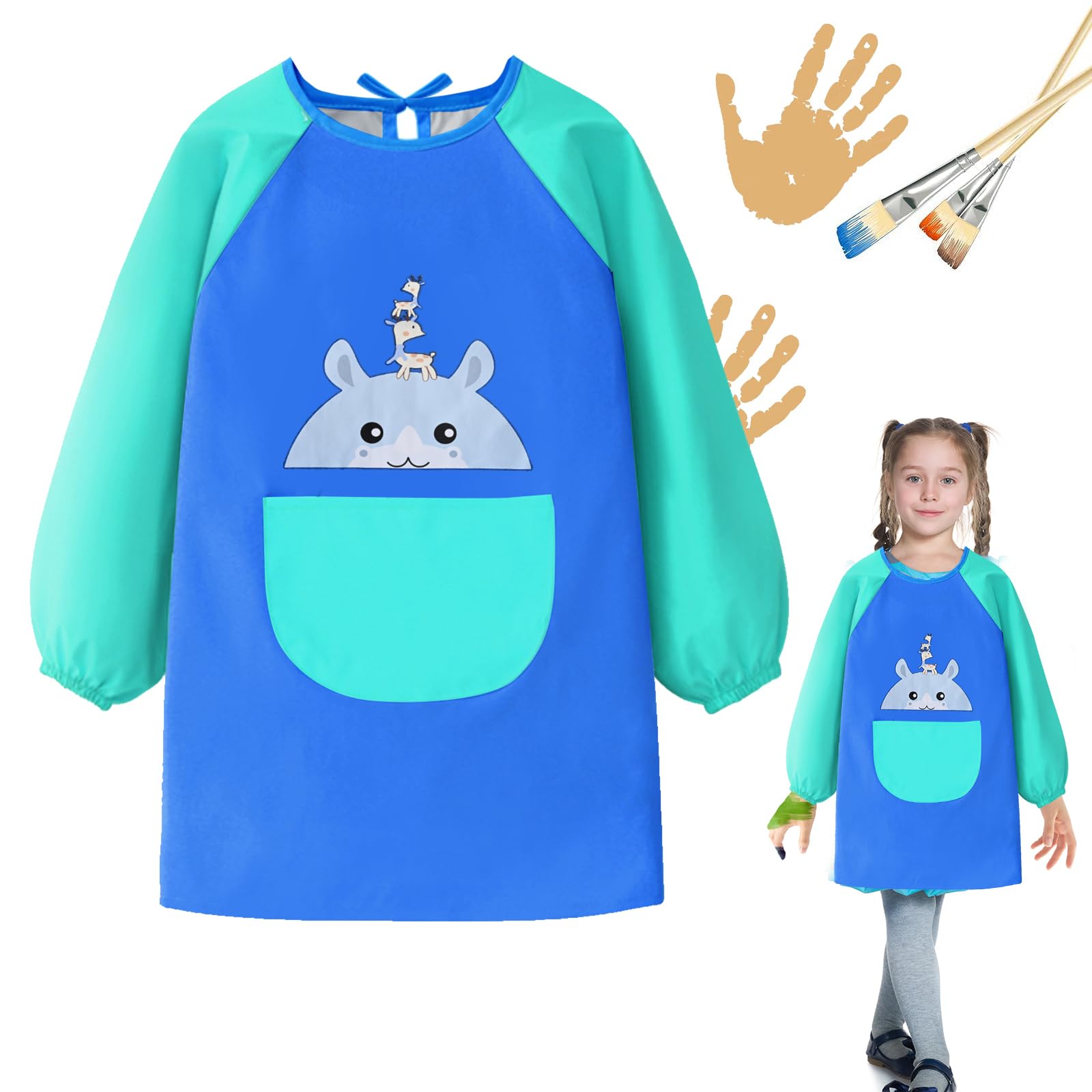 Aohcae Delantal para colorear para niños, bata de pintura para niños, impermeable, delantal para manualidades, para escuela, arte, pintura, cocina, 2-8 años