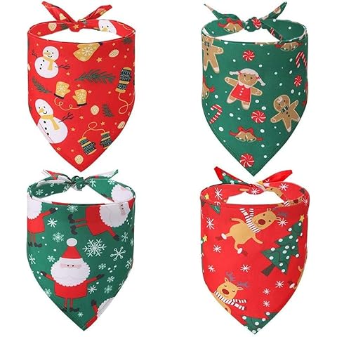 Christmas Dog Bandana 4 Pack - Santa Claus Gingerbread Man Reindeer Snowman Cover