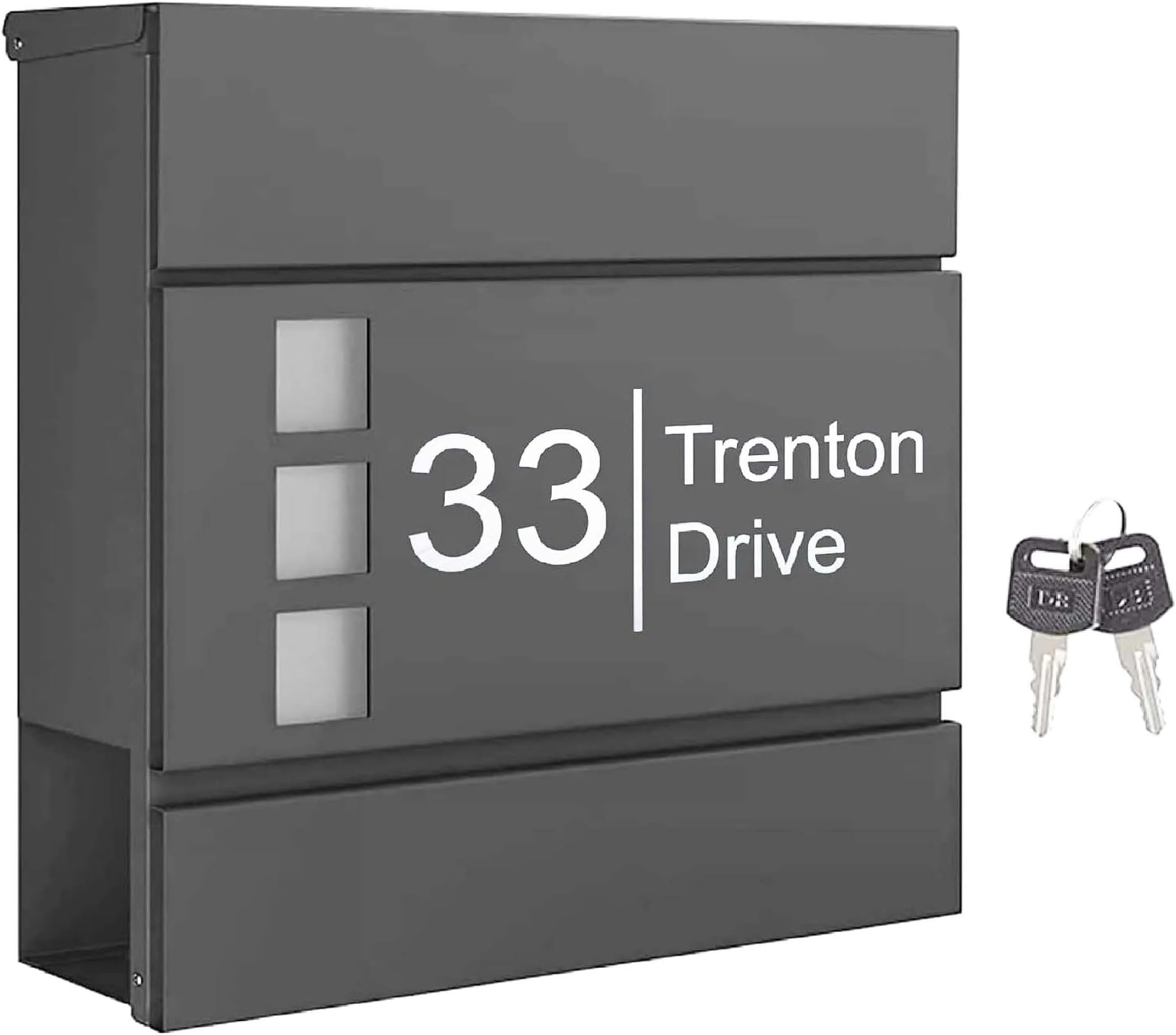 Home Personalised Letter Box, Removable Wall Mounted Mailbox with Keyhole, House Number Plaque for Front Door,Post Box with Newspaper Holder, Waterproof Design Postbox Black (Design 2)