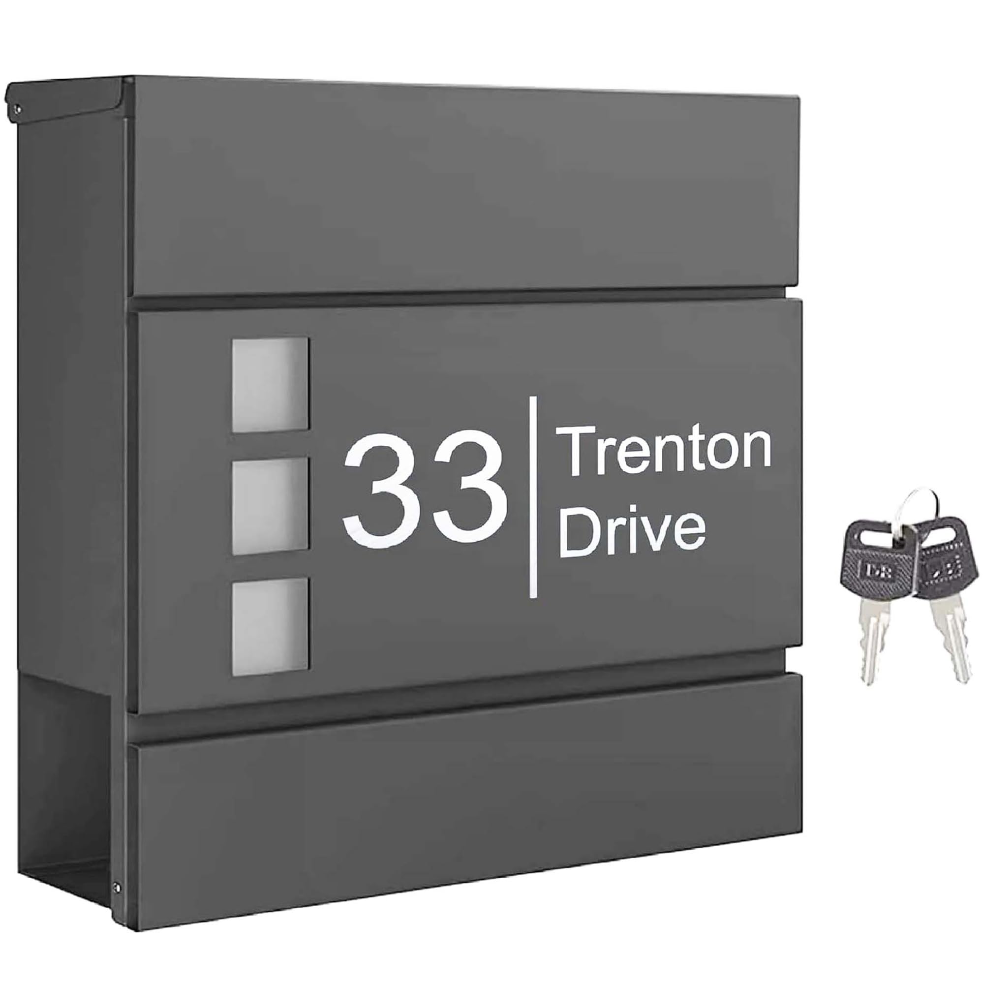 Home Personalised Letter Box, Removable Wall Mounted Mailbox with Keyhole, House Number Plaque for Front Door,Post Box with Newspaper Holder, Waterproof Design Postbox Black (Design 2)