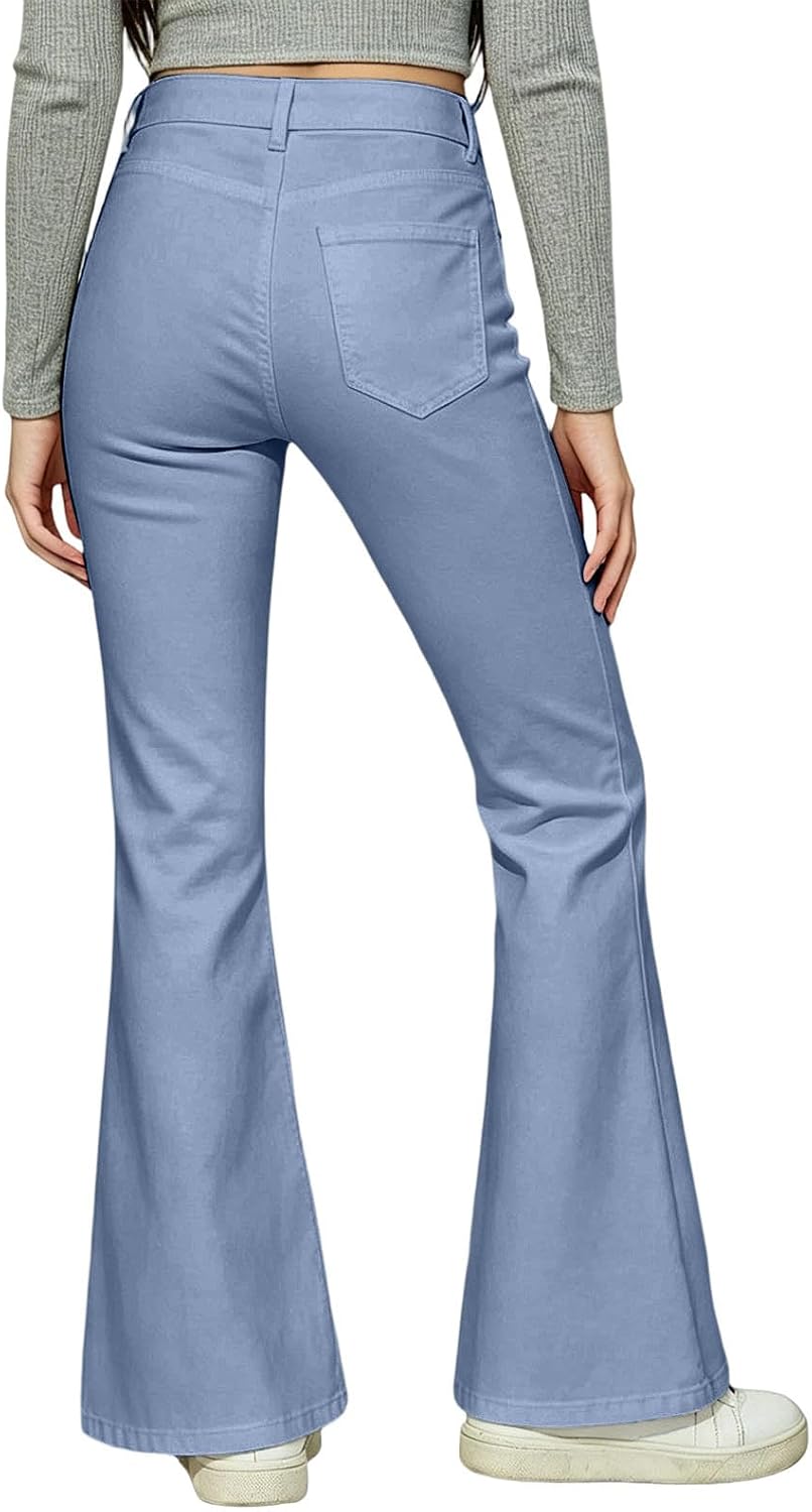 School Uniform Pants for Girls High Waist Flare Leg Dress Bell Bottoms | Girls Flare Leggings Kids School Uniform Bell Bottoms Stretch High Waist Chino Dress Pants for Teen Size 5-16 Years