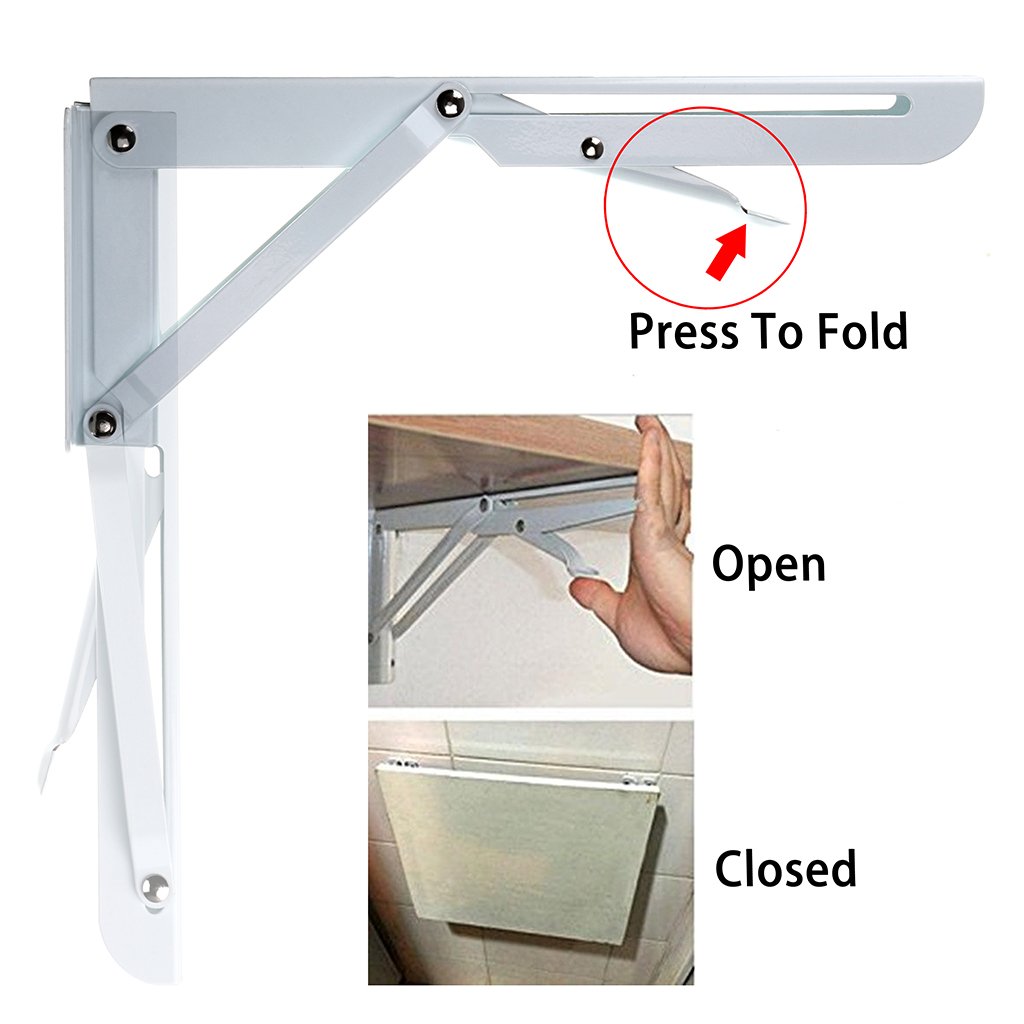 Sumnacon Sturdy Folding Shelf Brackets, Heavy Duty White Metal Triangle Table Bench Folding Shelf Bracket 10 Inch - Image 3