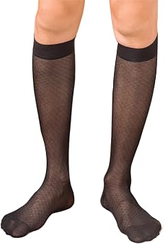 Elegant Mens Sheer Pattern Dress Socks See Through Nylon Business Formal Wear Thin Long Tube Over The Calf Socks Mens Diamond mesh mid-Length Stockings
