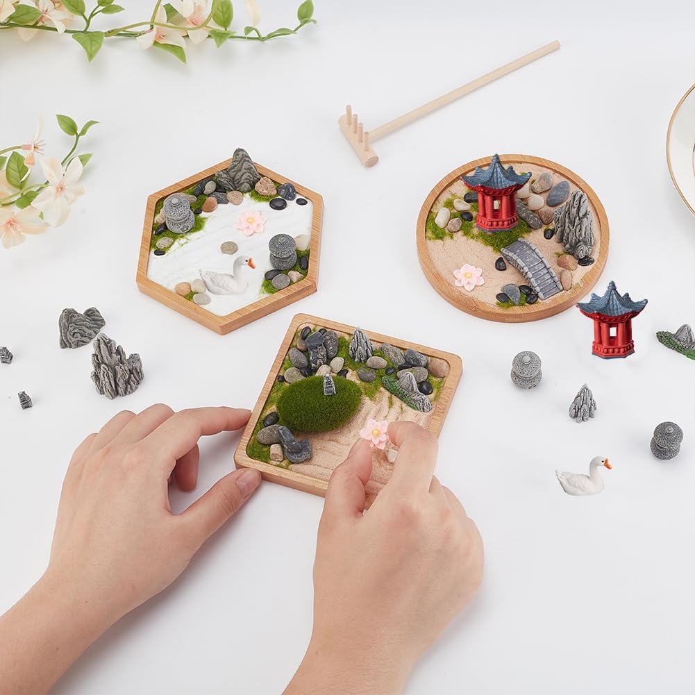 WEBEEDY 3 Sets Mini Zen Garden Kit Sand Tray Kit Japanese Sand Garden for Desktop with Bamboo Tray,Mini Rock Garden Gift Set for Home Office Desk Beautiful Japanese Decor Relaxation Meditation